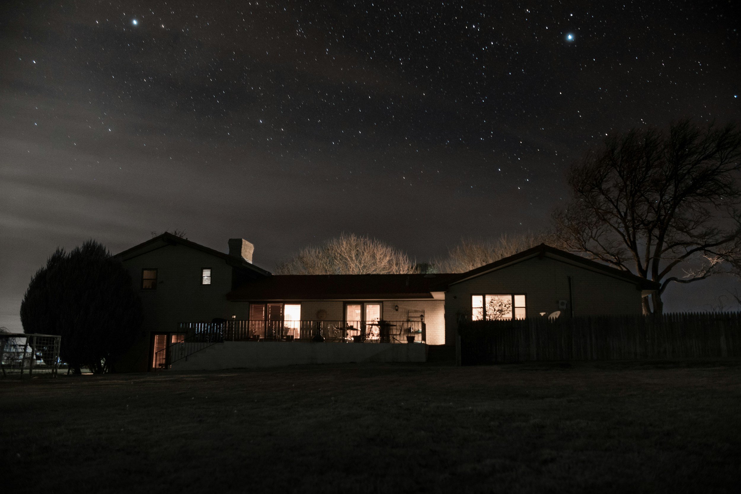 Home at night under the stars