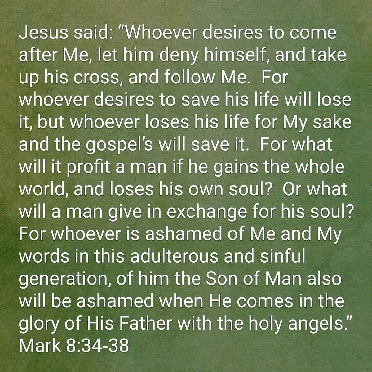 A few years ago, my beloved husband gave me a beautiful necklace with a cross. I was so moved to wear it and reflect on what it represents: the sacrifice of our Savior Jesus. Mark 8:34-38 recounts Jesus&rsquo; words to his disciples and the crowd: &l