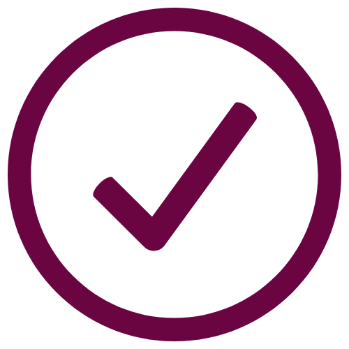 Purple checkmark inside a purple circle, indicating approval or confirmation.