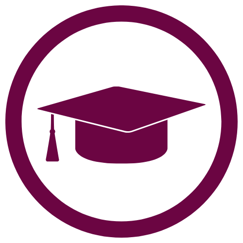 Icon of a graduation cap inside a purple circle.
