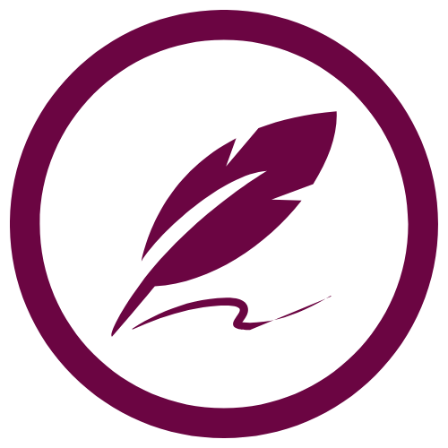 A purple leaf logo inside a purple circular border.