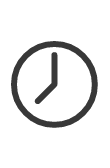 A simple black clock icon showing the time as 3:00.