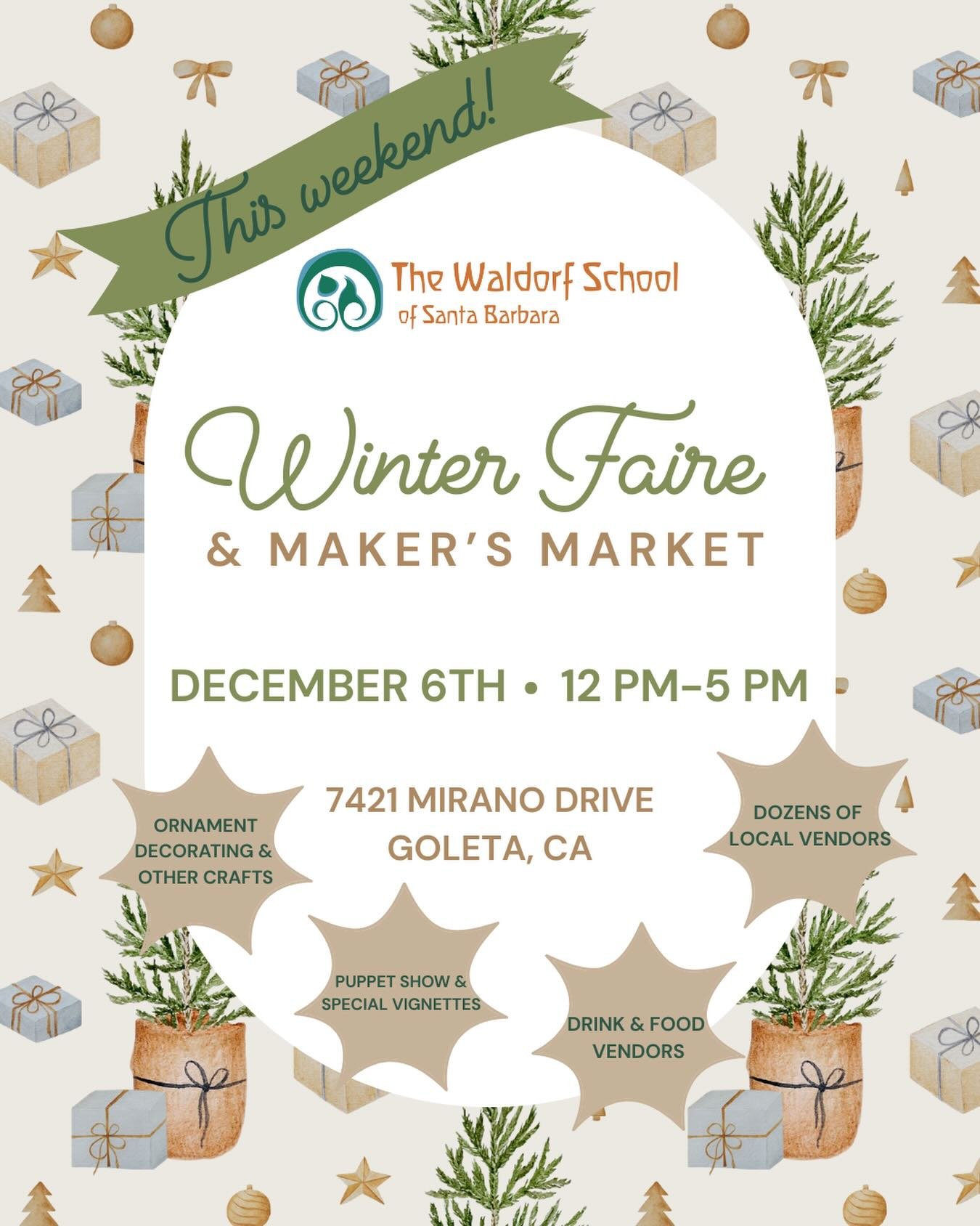 We look forward to seeing you at our magical Winter Faire this Saturday! December 6th, 12-5 pm.  Local vendors, ornament decorating, crafts, food, and a puppet show. It&rsquo;s always a special day.