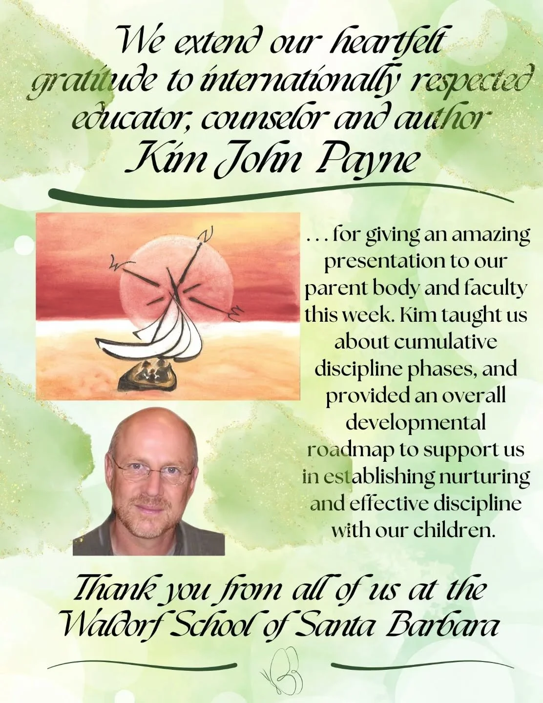 Our school extends our heartfelt gratitude to internationally respected educator, counselor and author Kim John Payne for his amazing presentation to our community this week.