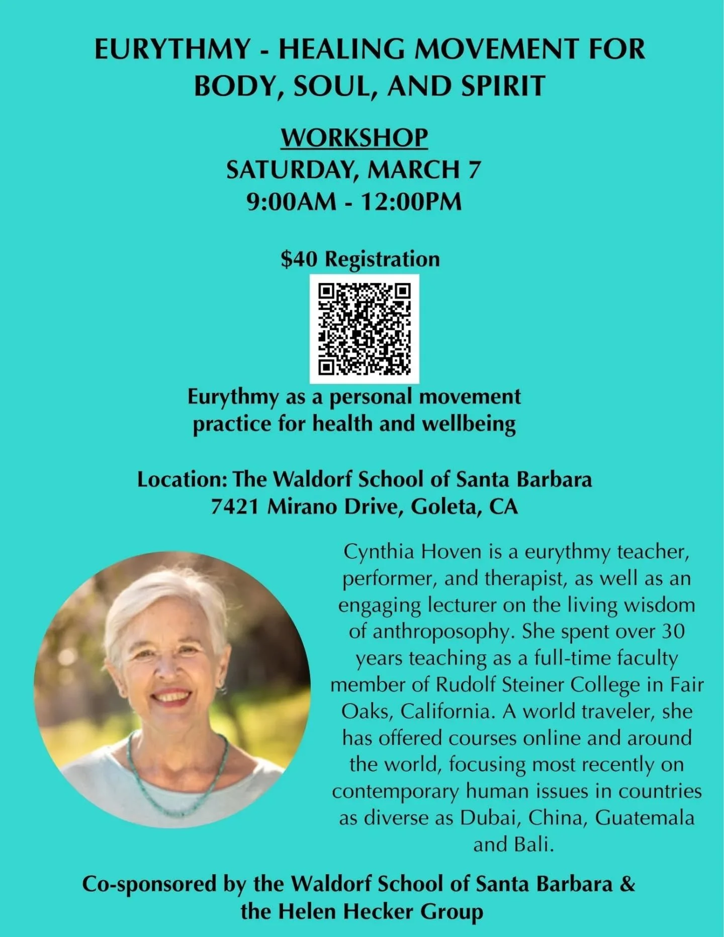Calling all lovers of art and movement - The Helen Hecker Group, which is the second anthroposophical group founded in the United States, and our school are offering a rare and wonderful opportunity to engage in a Eurythmy workshop with Master Teache