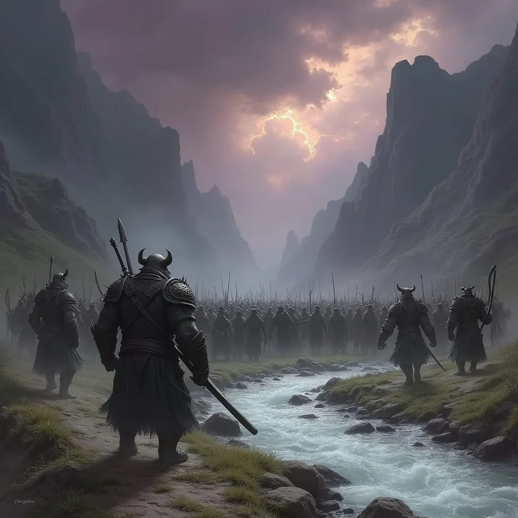 The story goes that the Orcs never knew what had happened to them. They were initially strolling leisurely along the river, longing for cold ale and a good piece of meat, when all hell broke loose behind them.