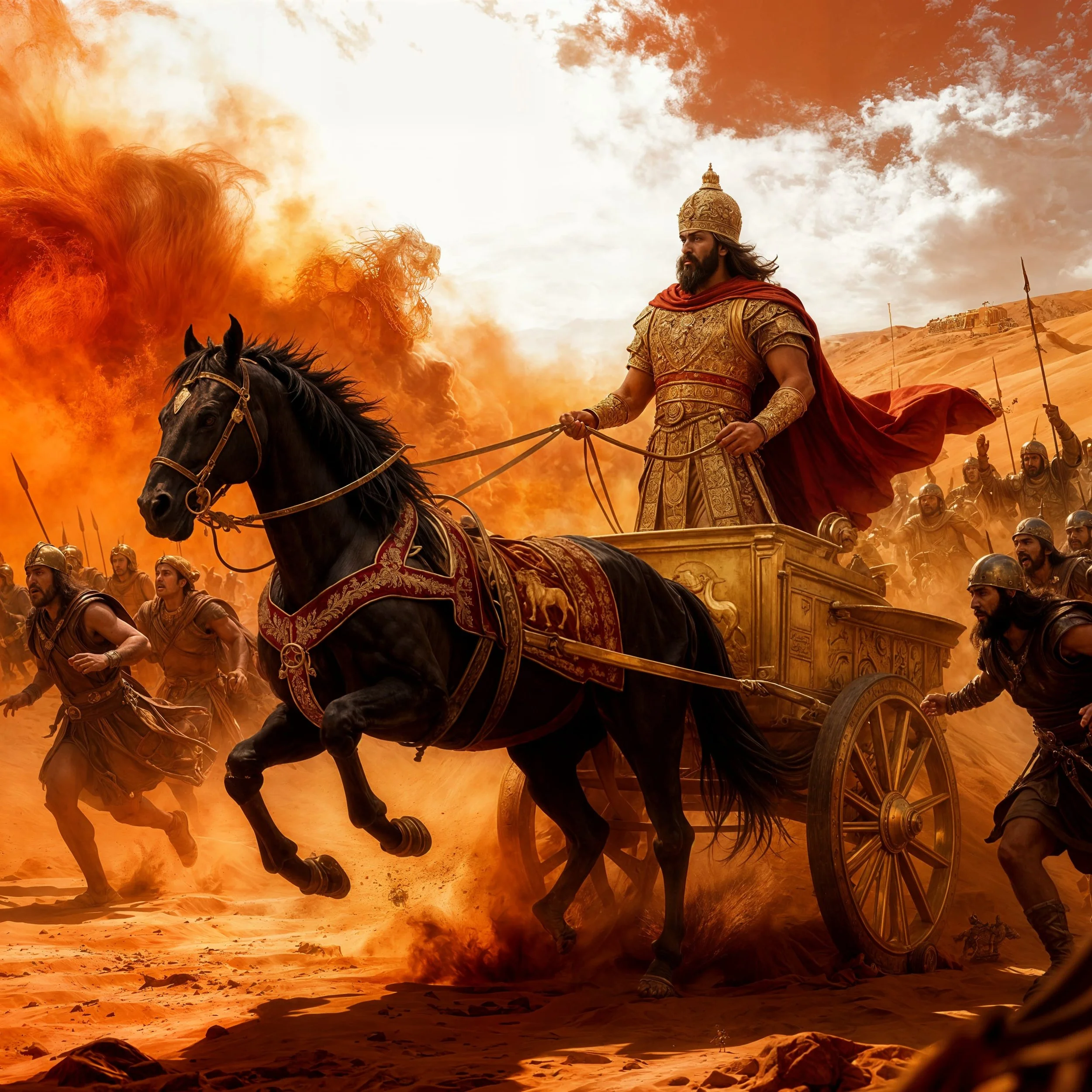 Seeing this, their king Xšaya-ṛšā also turned around and rushed his horse to get out of the inferno.