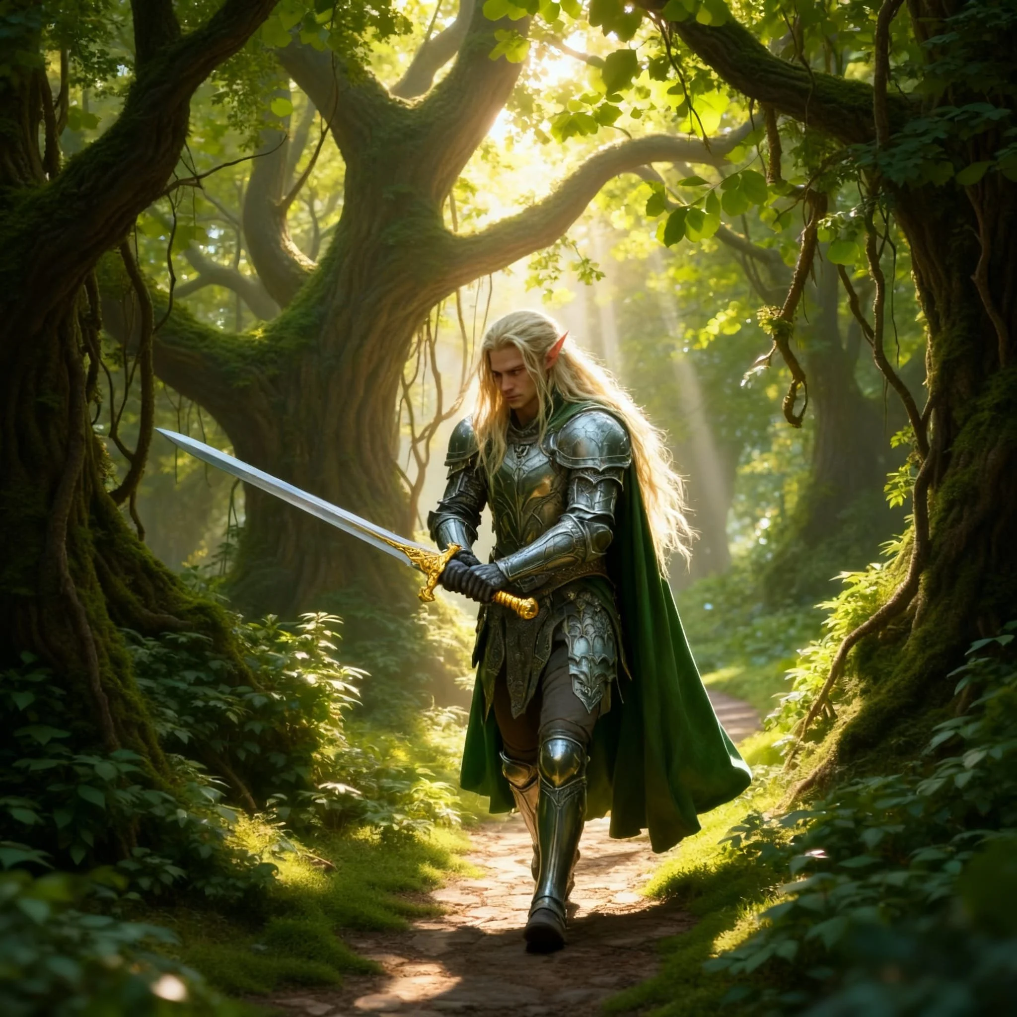 On his back was Varno Elendili, the sword of Isolde, whose name meant Protector of the Elves. As Thylaris approached the temple, he drew the sword as a precaution.