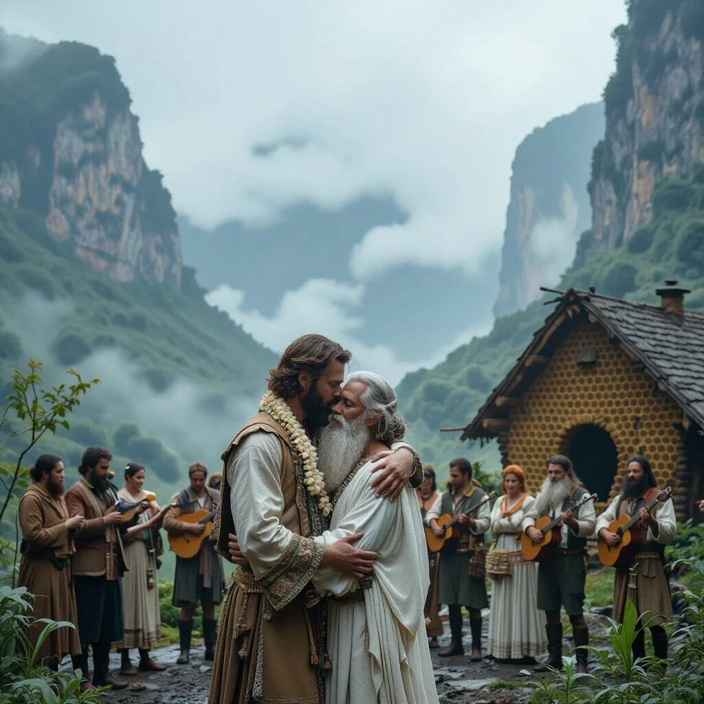 Today is the joyful day. Mac embraces the man he will from now on call father. And Zoroaster embraces the man that will be his only son in the future.