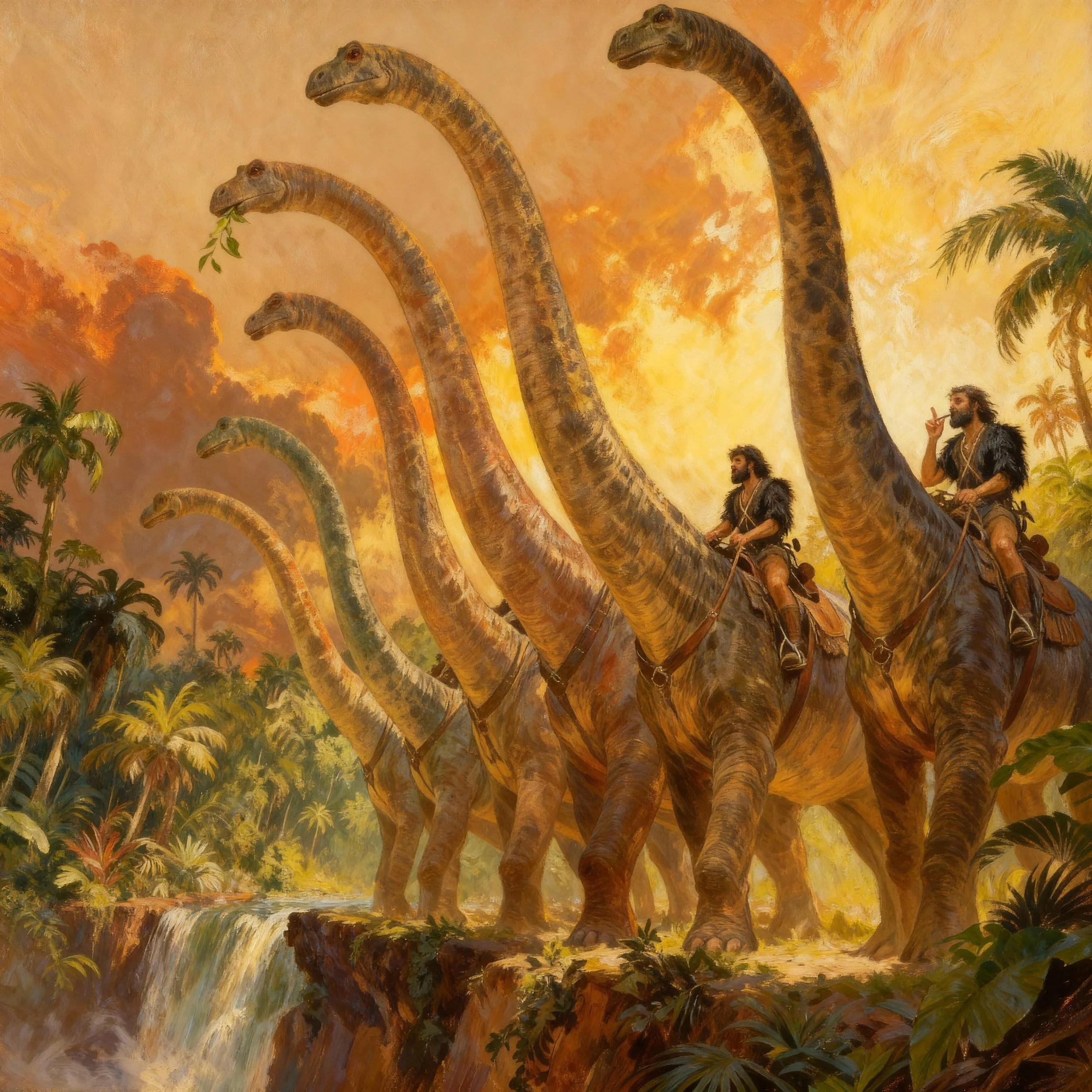 The other man interrupted him and said: "Wait, I'll call for some help, they will guide you to our home town." And he made a whistle with a tiny instrument, after which the Anthropoi turned their diplodocuses and disappeared.