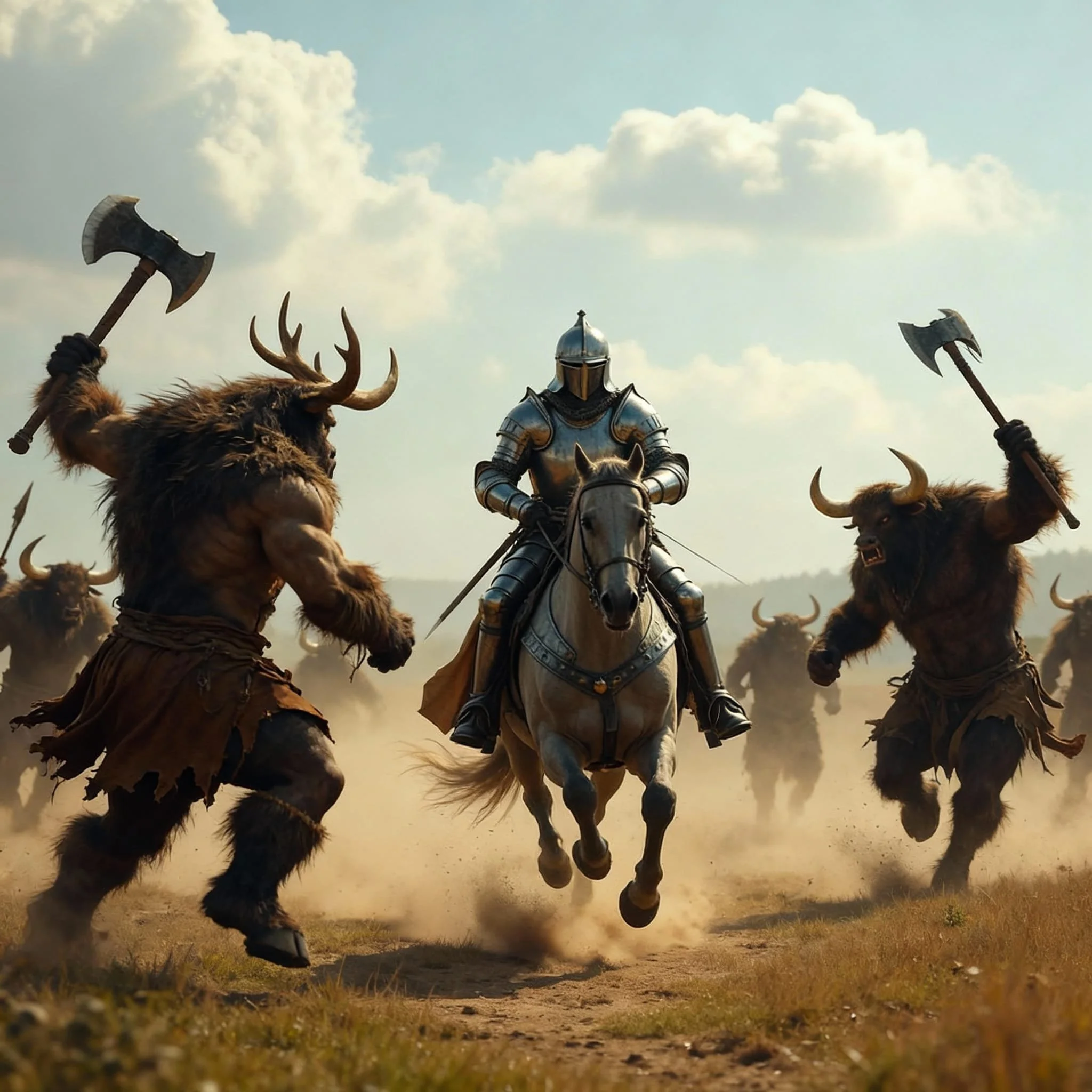 Axes and swords mowed down the knights. And their horses wandered around aimlessly.