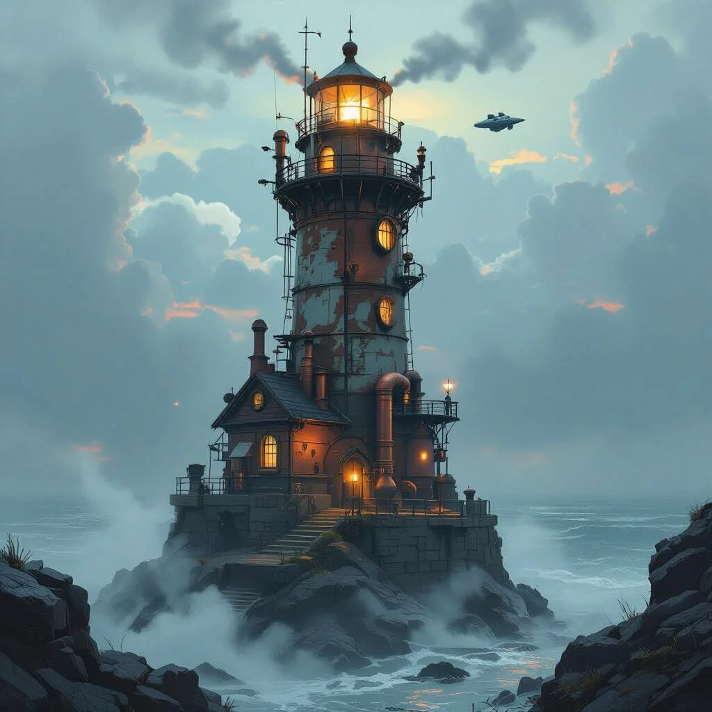 After two hours flying over the ocean she notices the lighthouse that was pictured in the Two Dragons. Malika is surprised about the state it is still in....after all, it must have been here for ages.