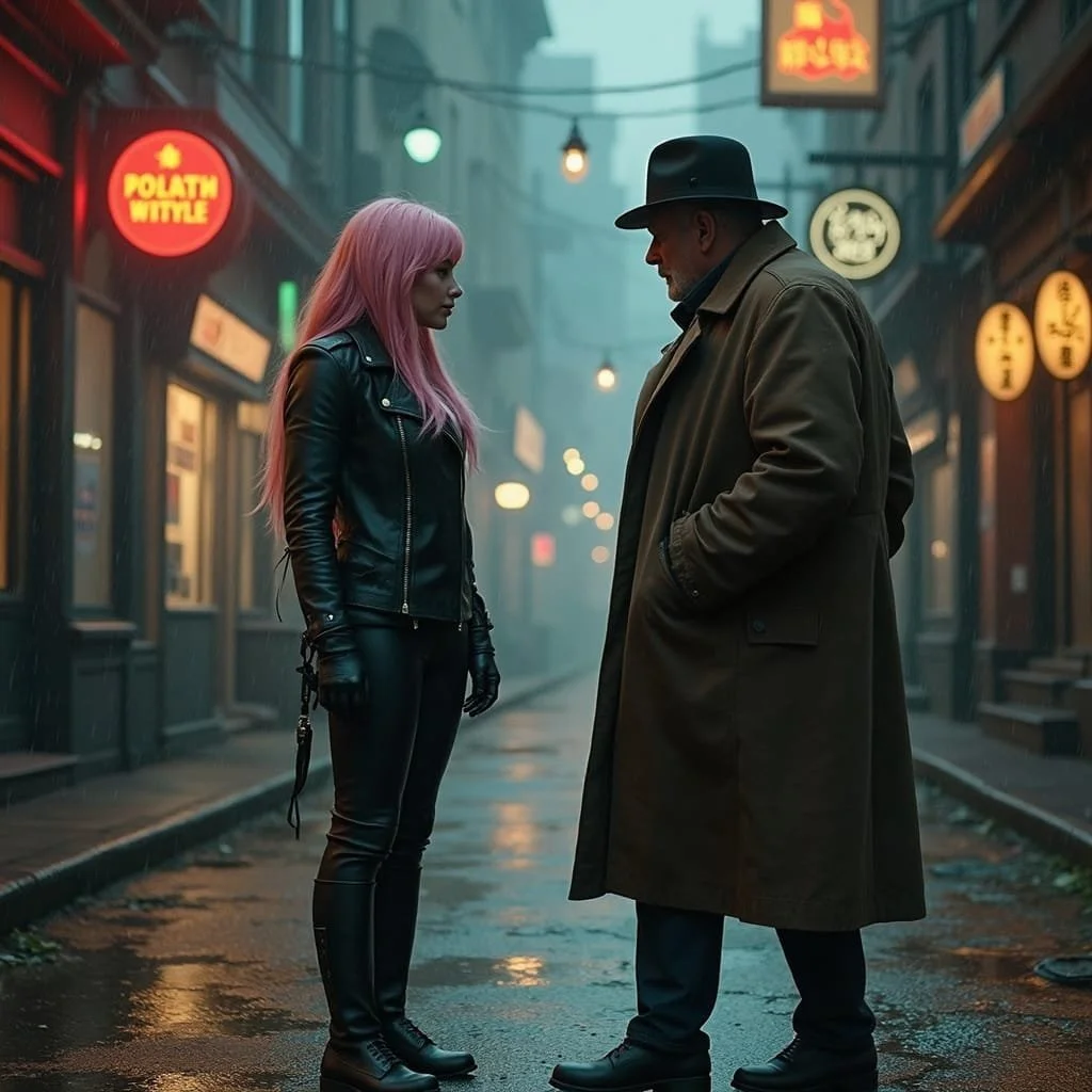 Then, out of the blue, a girl with pink dyed hair, stops the man and tells him that she has an urgent message from McNulty. She takes him by his shoulder and leads him into a small dead end street.