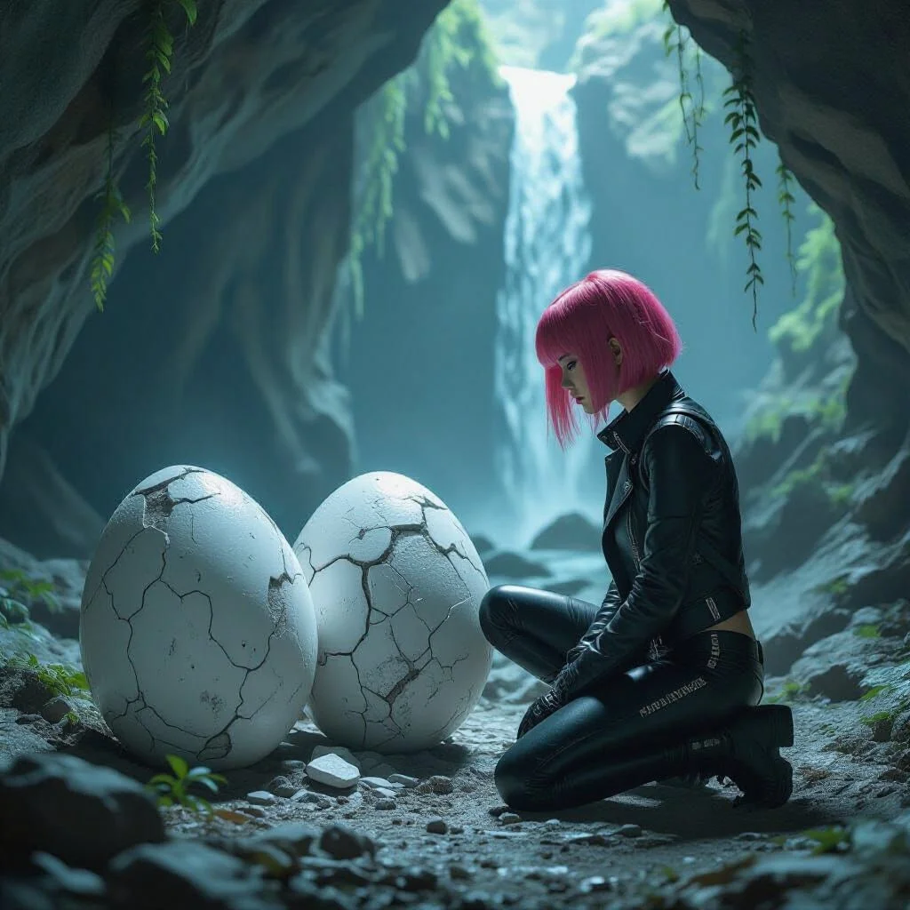 When Malika enters the cave she almost immediately finds some dragon eggs. Imagine her disappointment when she finds that there are only two and both of them are petrified.