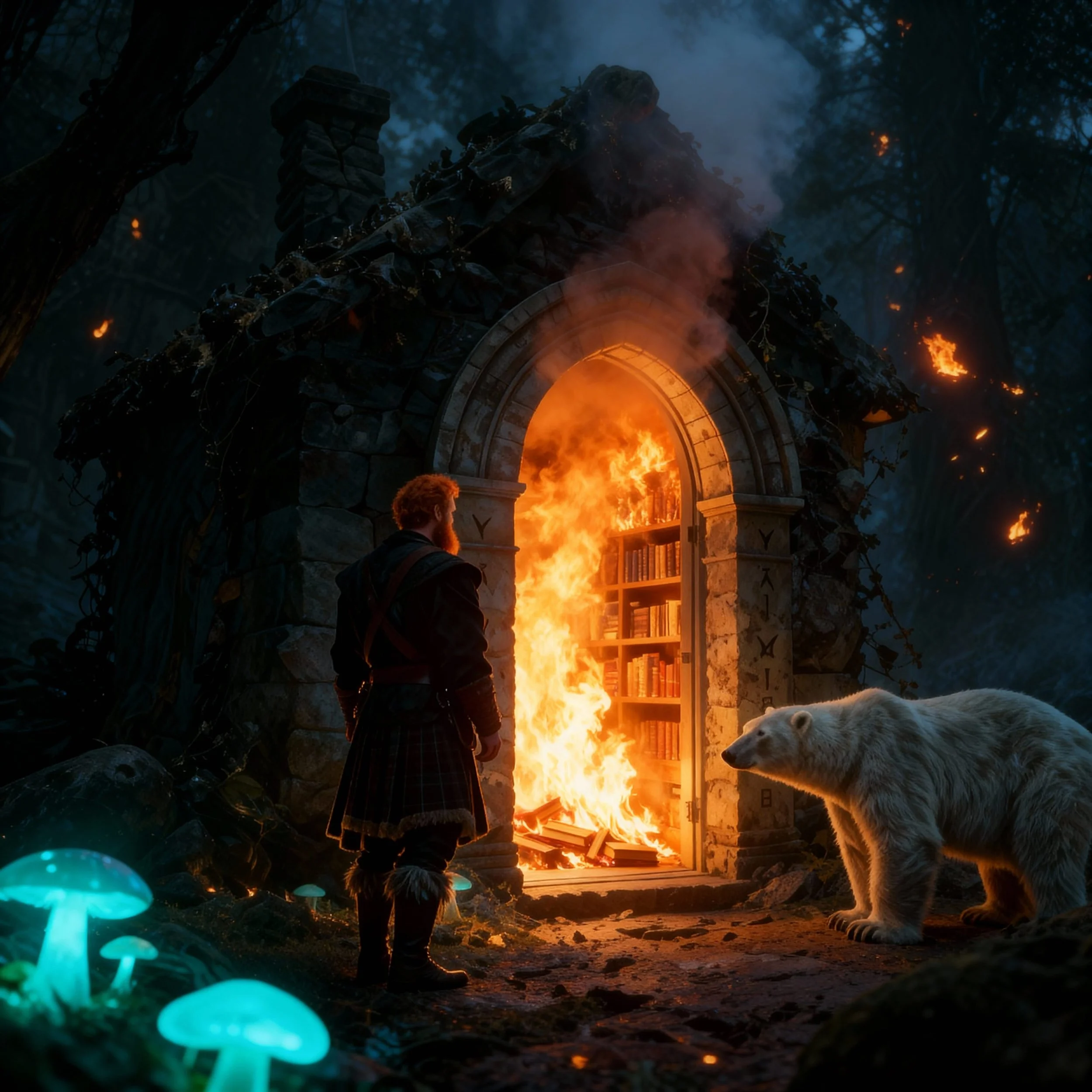 And so Barði cast his spell and the library went in flames. And Barði disappeared in the air. "Damn," MacDonald cursed, "I thought Barði was just a shepherd." "I guess that is just another lie Katla told you," Tornassuk replied.