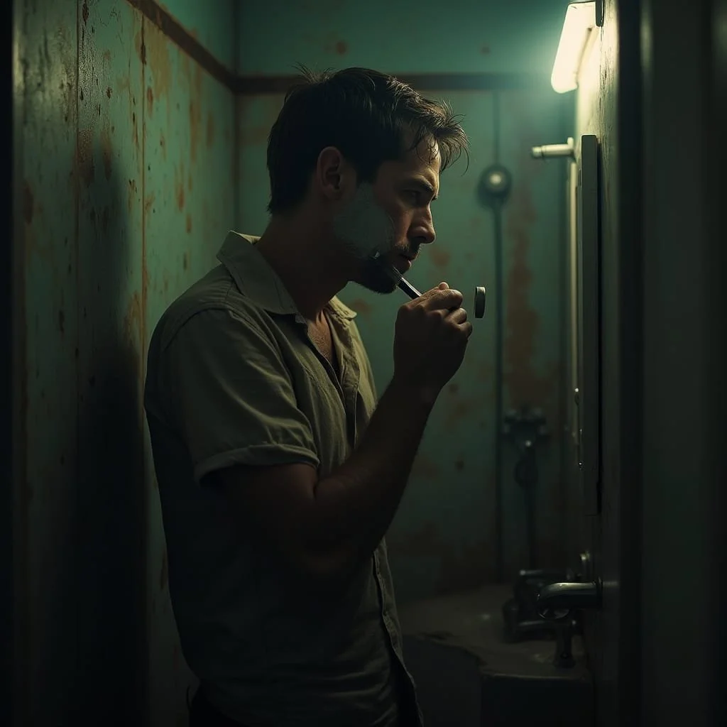 When Max finally gets up, and while brushing his teeth, he decides that today is gonna be that day. This will be the final tomorrow, when he is going to take hold of his life again.