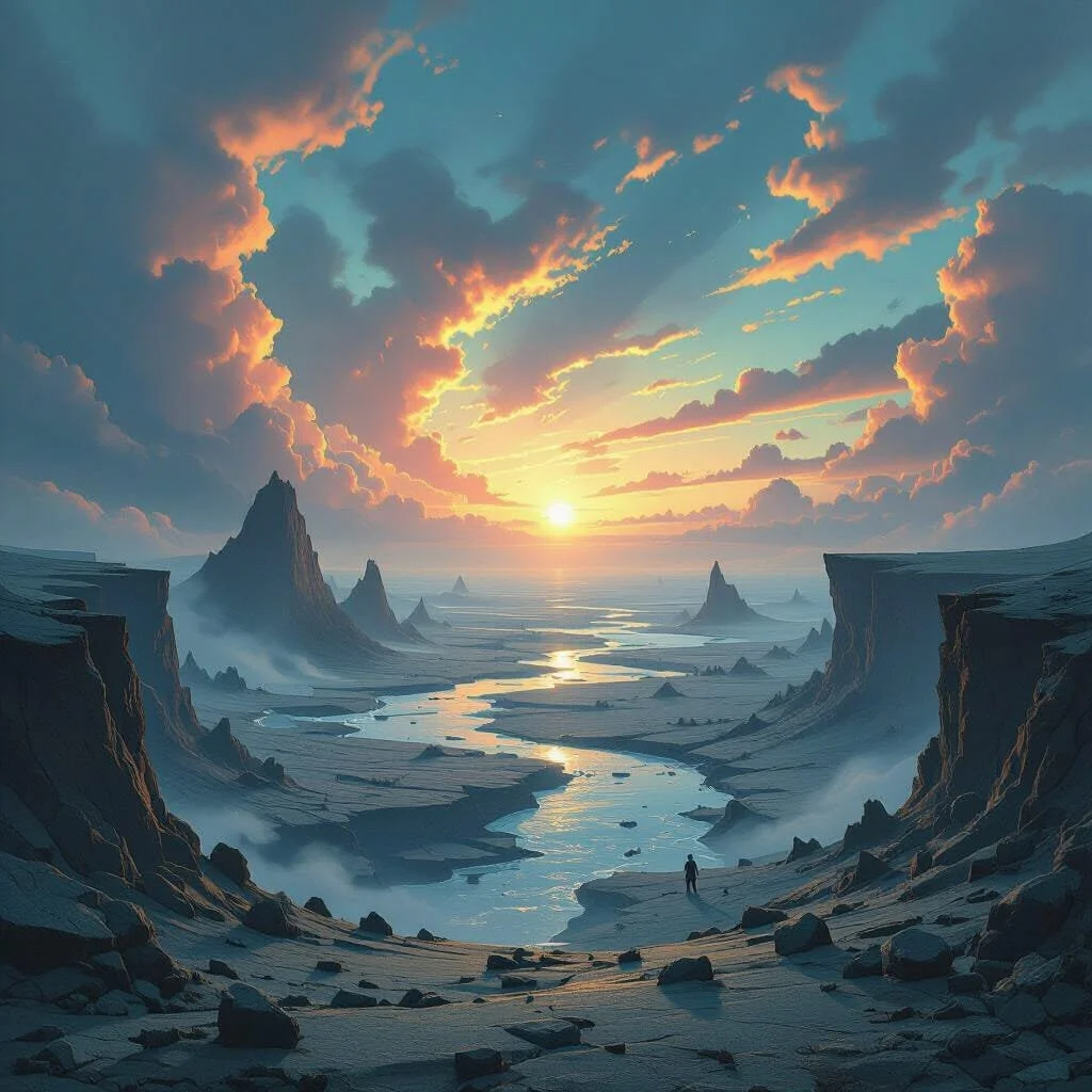 She then takes a cab to take her to the wastelands, but pretty soon the cab will not take her any further and drops her off. Malika continues on foot until she sees a gorgeous sun rise glowing over a majestic landscape.