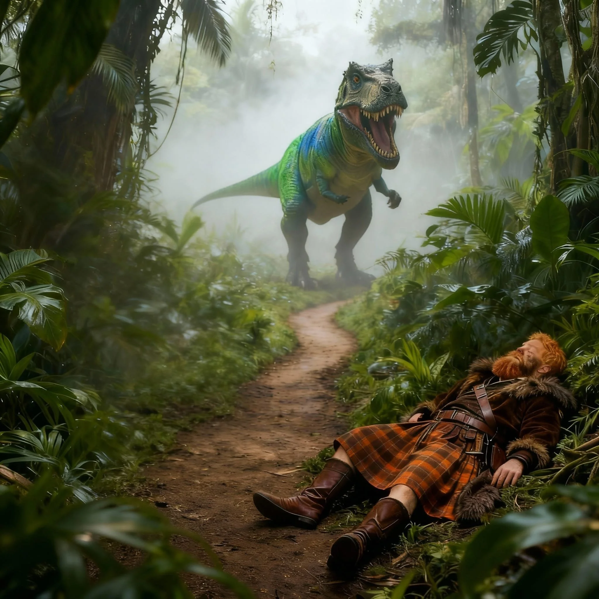 And was still asleep when he got discovered by a T-Rex that was looking for an easy meal.