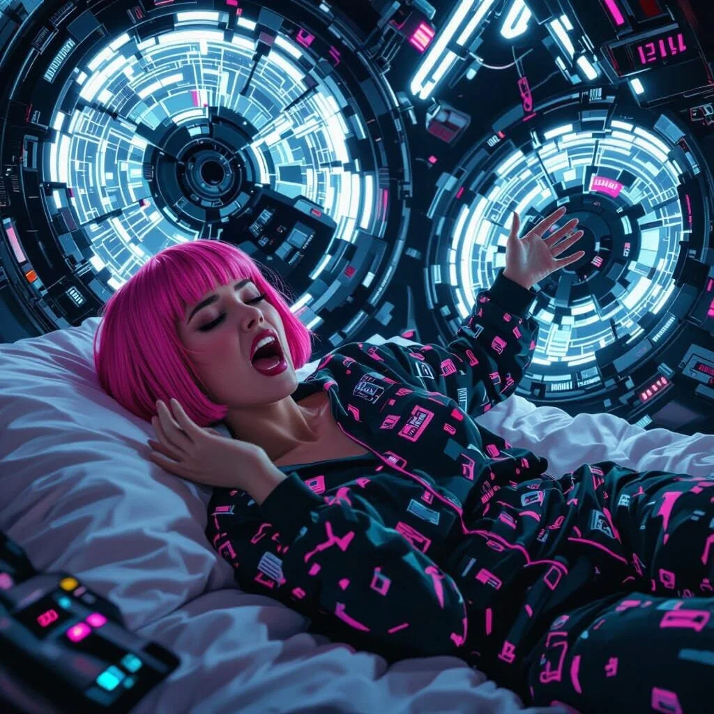 When Malika wakes up screaming, she is completely disoriented. When she looks around she notices two abstract figures on her computer screens. They look a lot like abstract copies of the dragons in her dreams.