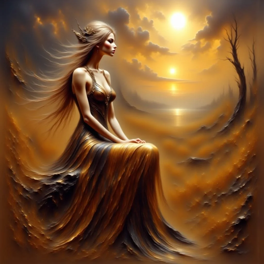 The old queen Maeve, showing them the beauty of the homeland,...