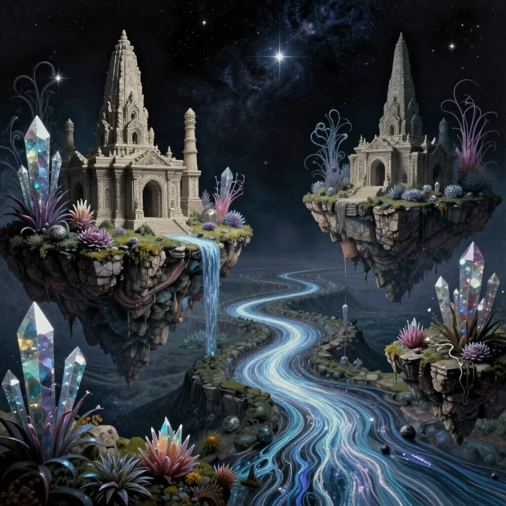 "She summoned the ocean to form a tsunami  and wash away all the land, except for the estates of both families, which were elevated in the sky, separating both lovers forever."