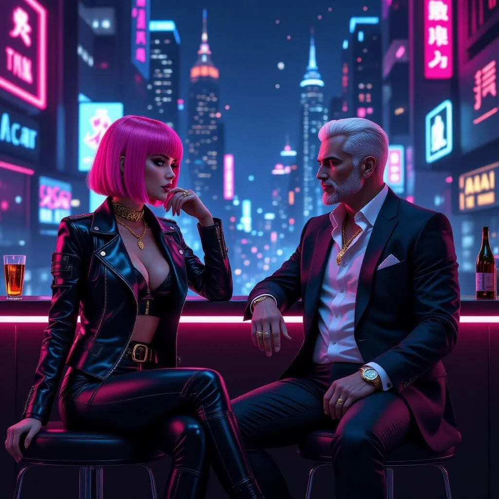 A man in his fifties, athletically build and looking like a player comes and sits next to her. "Interested?" "Huh?" "In the painting?...It is by an old master about an ancient prophecy. But enough about that...Can I buy you a drink."
