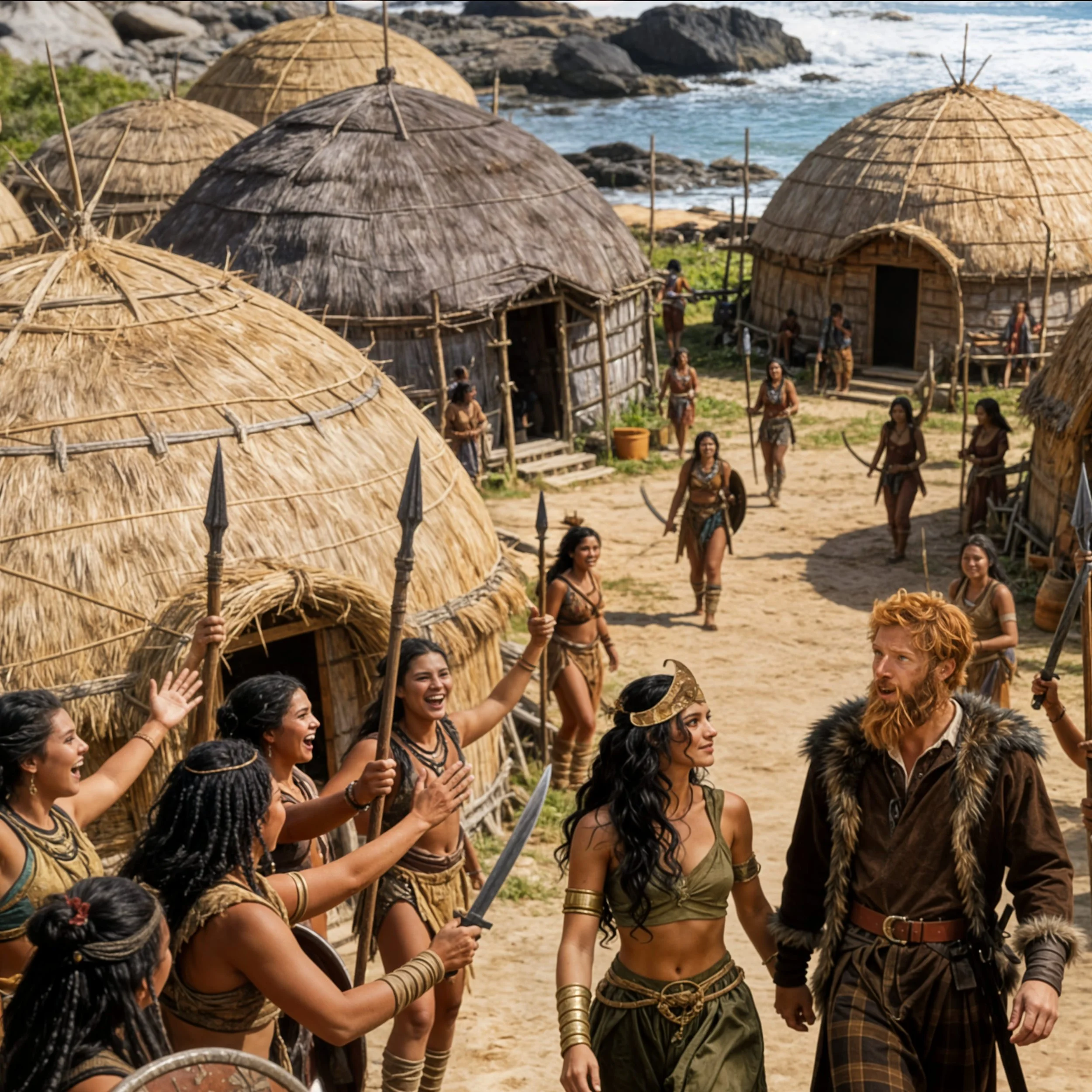 Soon the inhabitants of the village gathered around Mana Wāhine: "Just give me your hand....as if we were lovers. Normally they would not allow you here, being a man." "But let me give you a tour of the village."