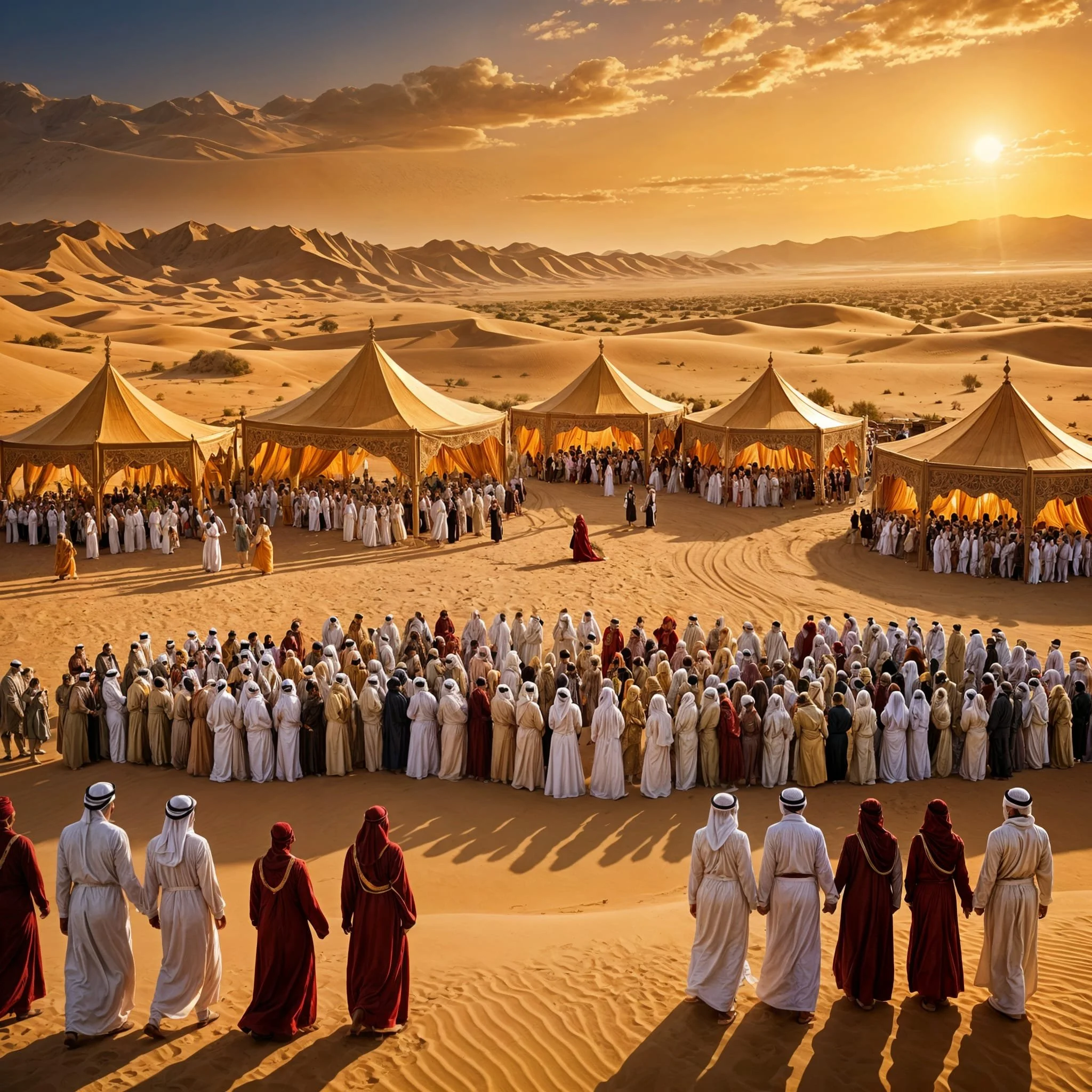 The wedding vows and ceremony took place in five different tents. Even then, a large crowd had to watch the wedding from a distance.