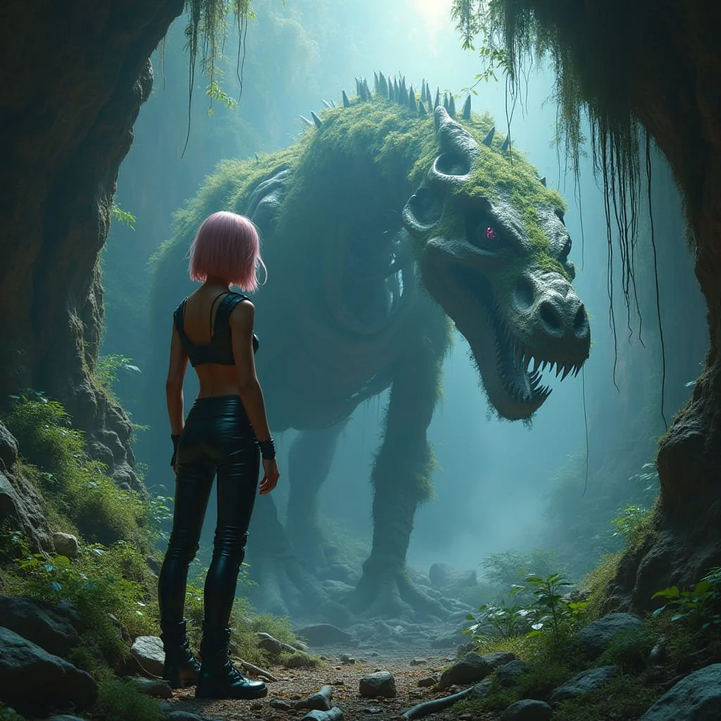 After a while the only way out of the valley is another cave with another dead dragon, this one covered by moss.