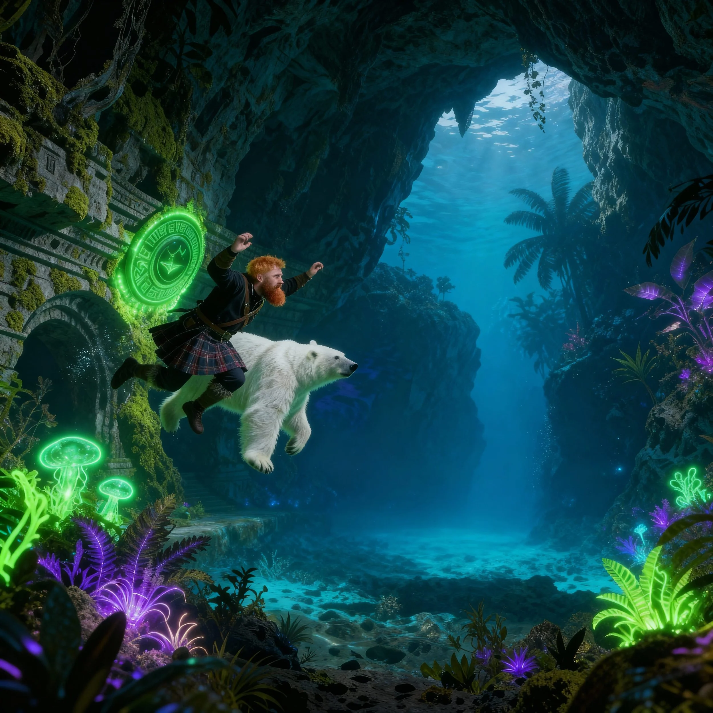 In the water they noticed a light and a water surface which meant a way out for Tornassuk and another room with a glimpse of something big in metal.