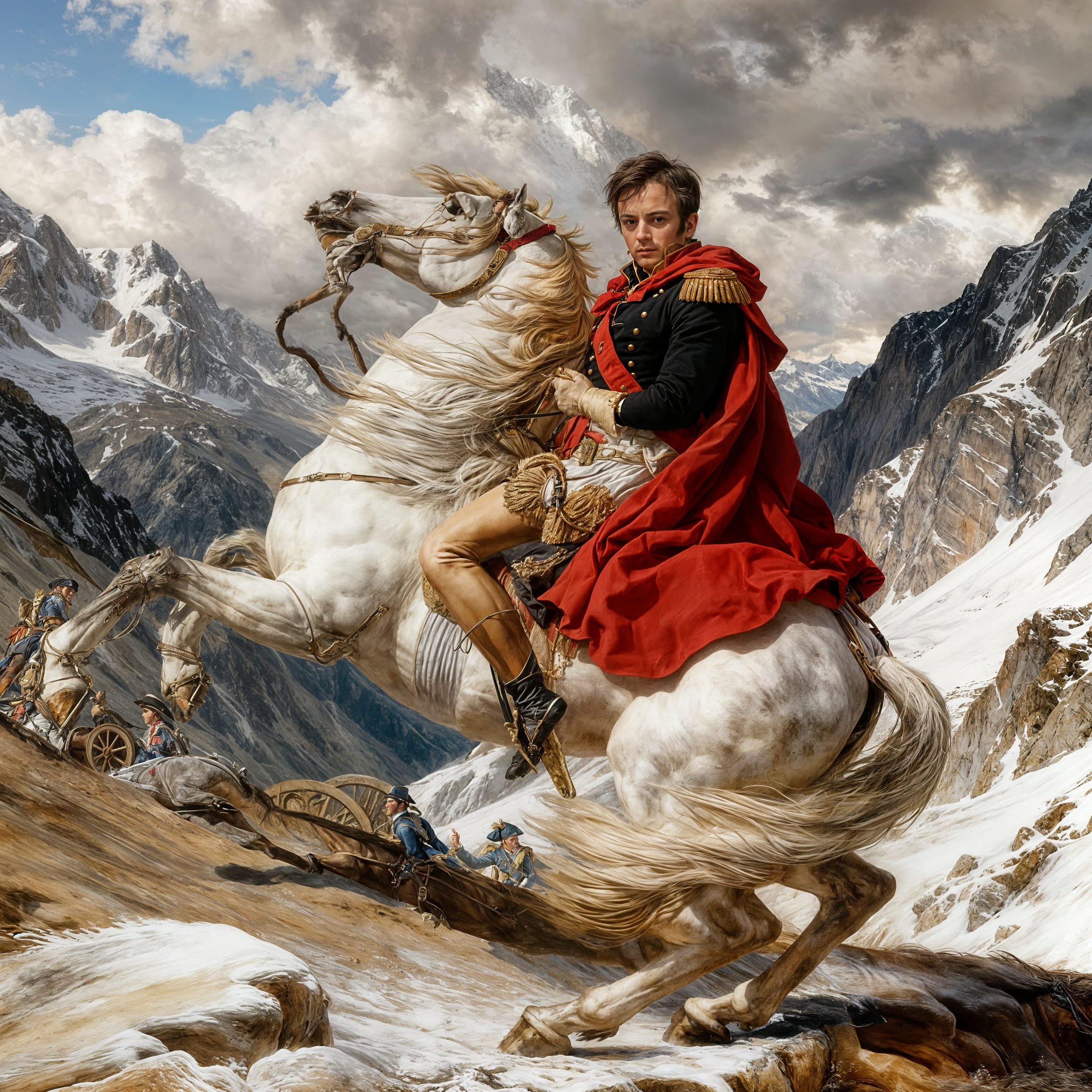 At a given moment, as they trekked through the mountains, Neo's horse panicked. With its eyes set back in their sockets, the animal reared so wildly that Neo fell backward into a crevice.