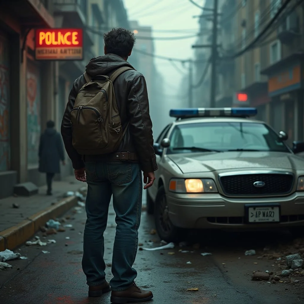 Max's nerves are strained to the edge, and when a police car approaches him slowly, he is about to lose it. But the car passes him by, the police men give him a quick look an then move on.