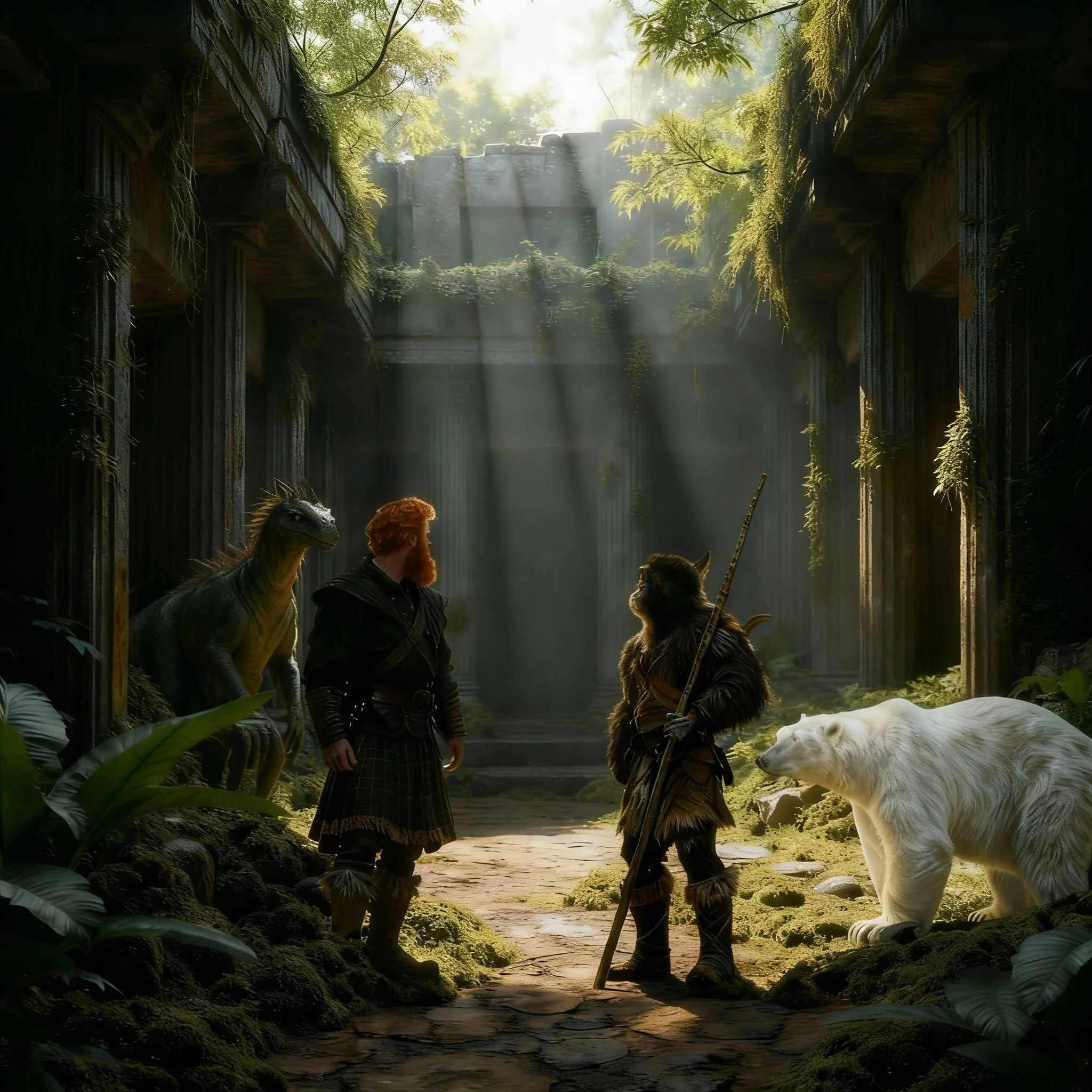 "So here we are. Do not be afraid from our friend over there....many friendly dinosaurs live in Evrópi....they do not all look friendly though...not as friendly as Hodēgós...although I am a great warrior....hihihi"