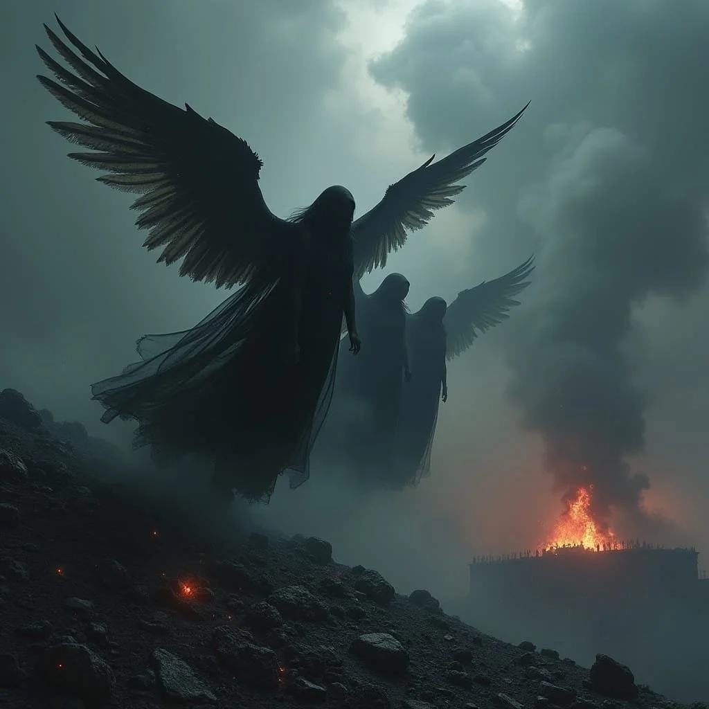 After all is discussed and agreed upon, the Angels leave with heavy hearts to do their unwilling job.