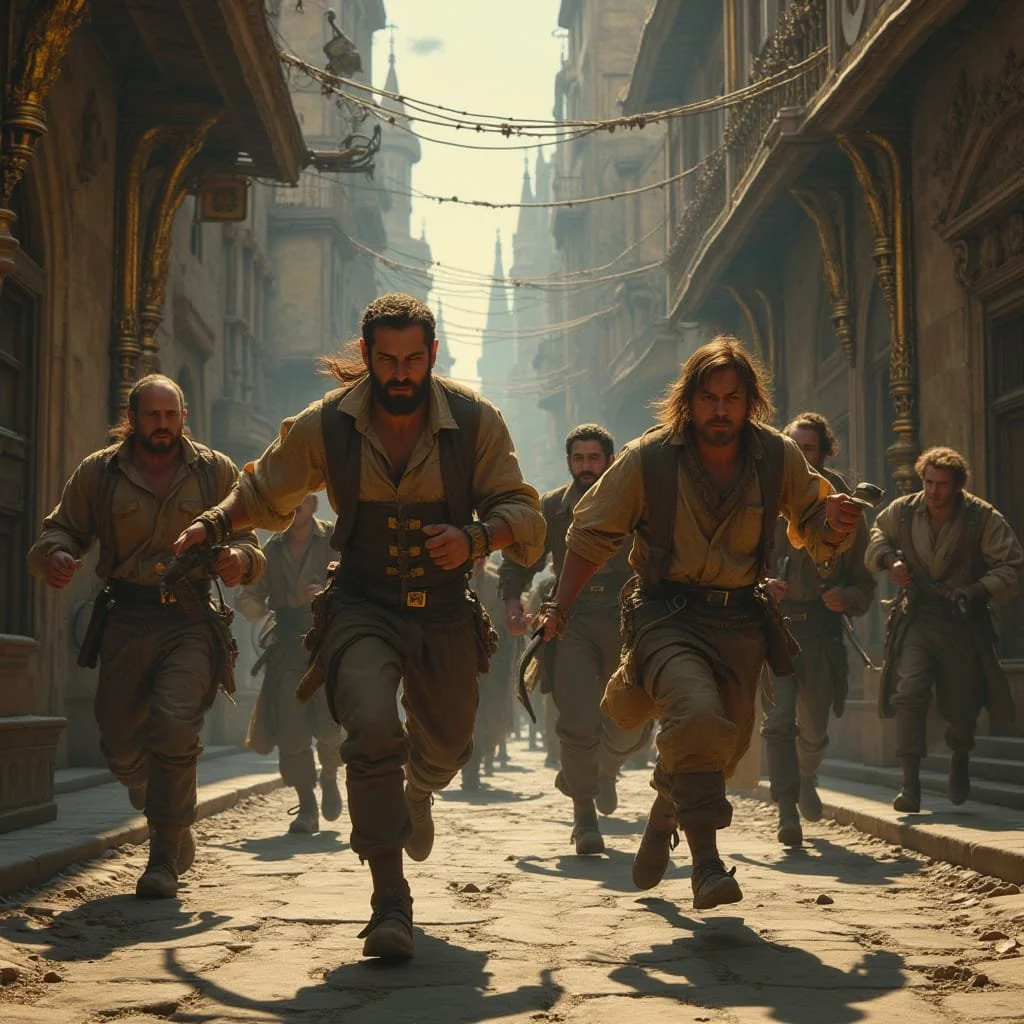 Soon the sect members cease their attack and run away in the streets followed by the Guild members and pilots.