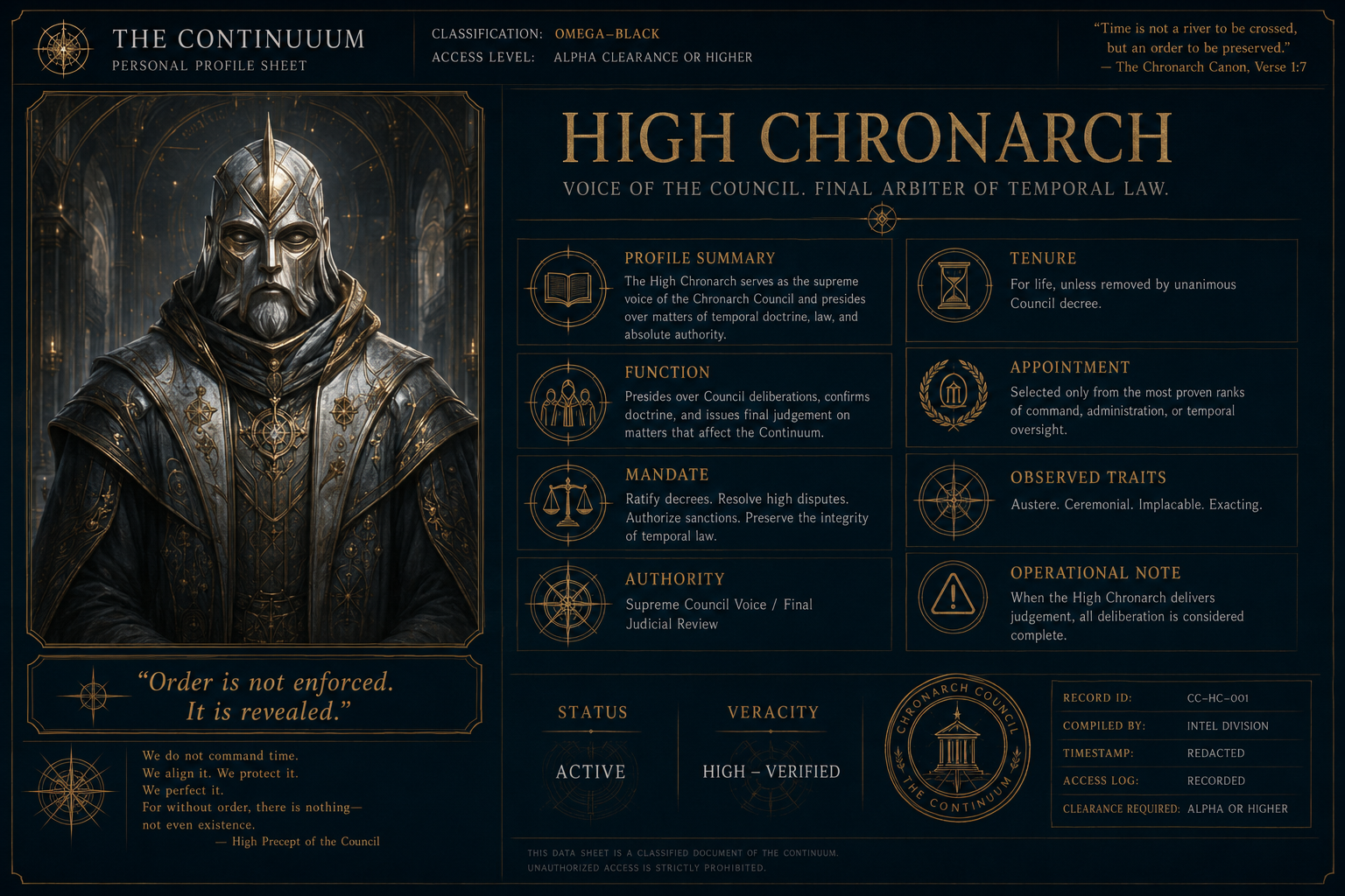 CHARACTERS: Humanoids - Droids - Lyra F - The Chronarch Council
