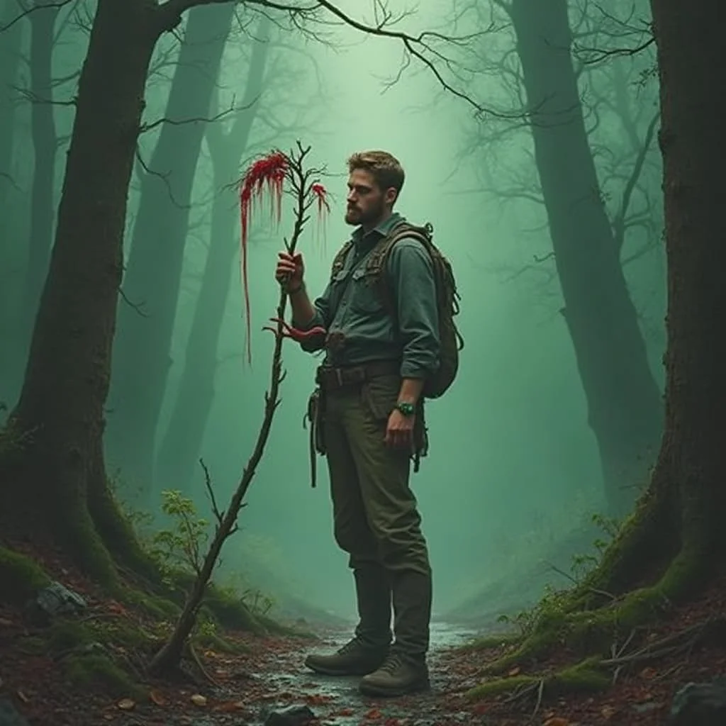 A bit further it is only blood that is hanging on a twig. What the hell has happened here.