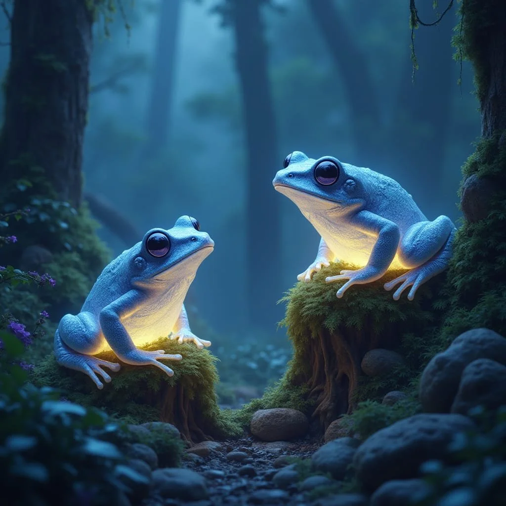 After the bamboo came a dark forest with bioluminescent frogs. And they could talk. When they noticed MacDonald they came to him and asked him "Are you a princess? Because if you are, you may kiss me, I will turn into your prince." MacDonald smiled a
