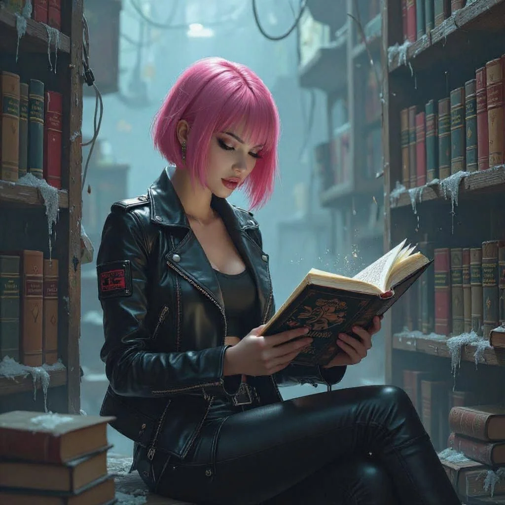 During hours Malika searches dusty books with the slightest hints of dragons in or on them.