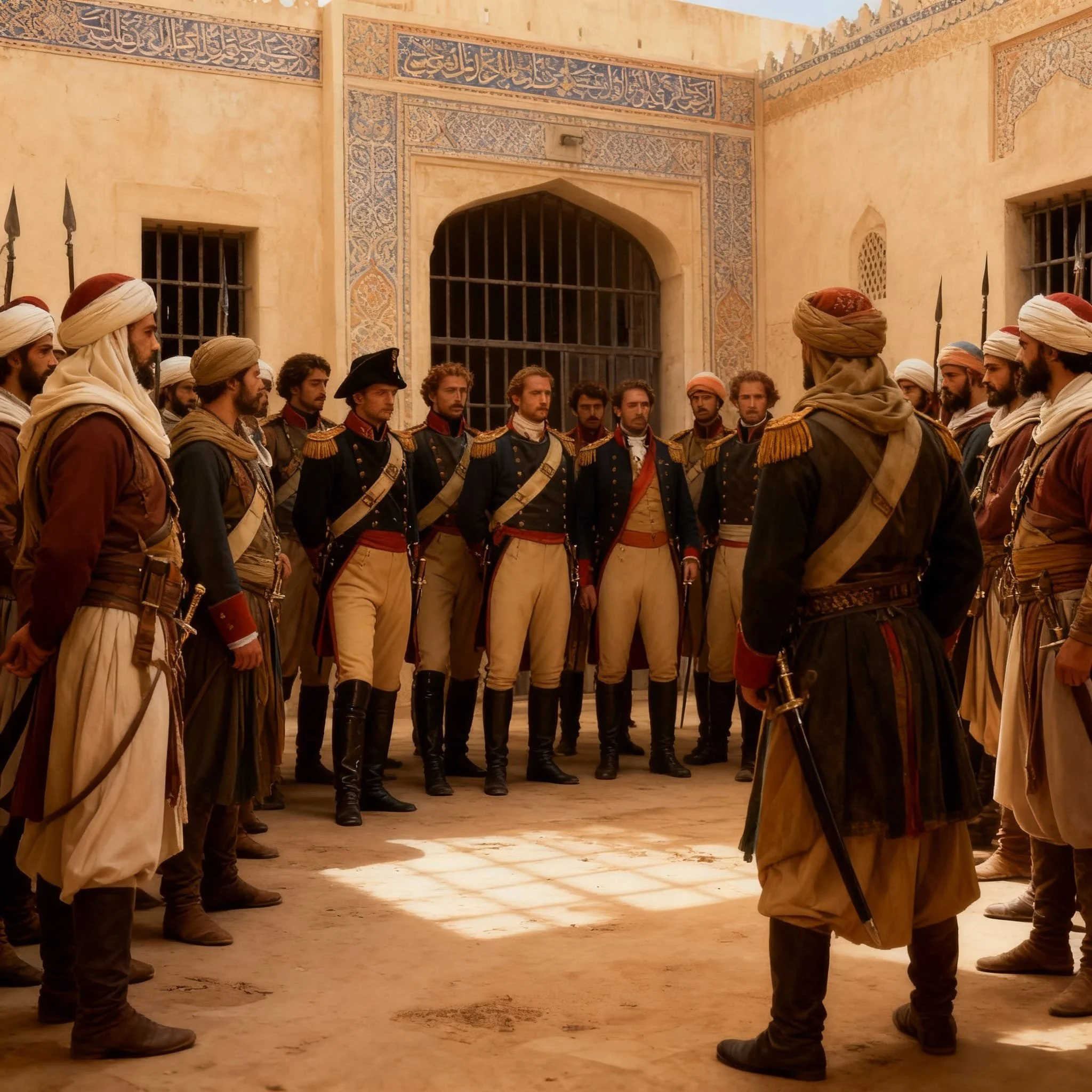 But when the seven left the prison building they were overpowered by a group of Arabian body guards and arrested.