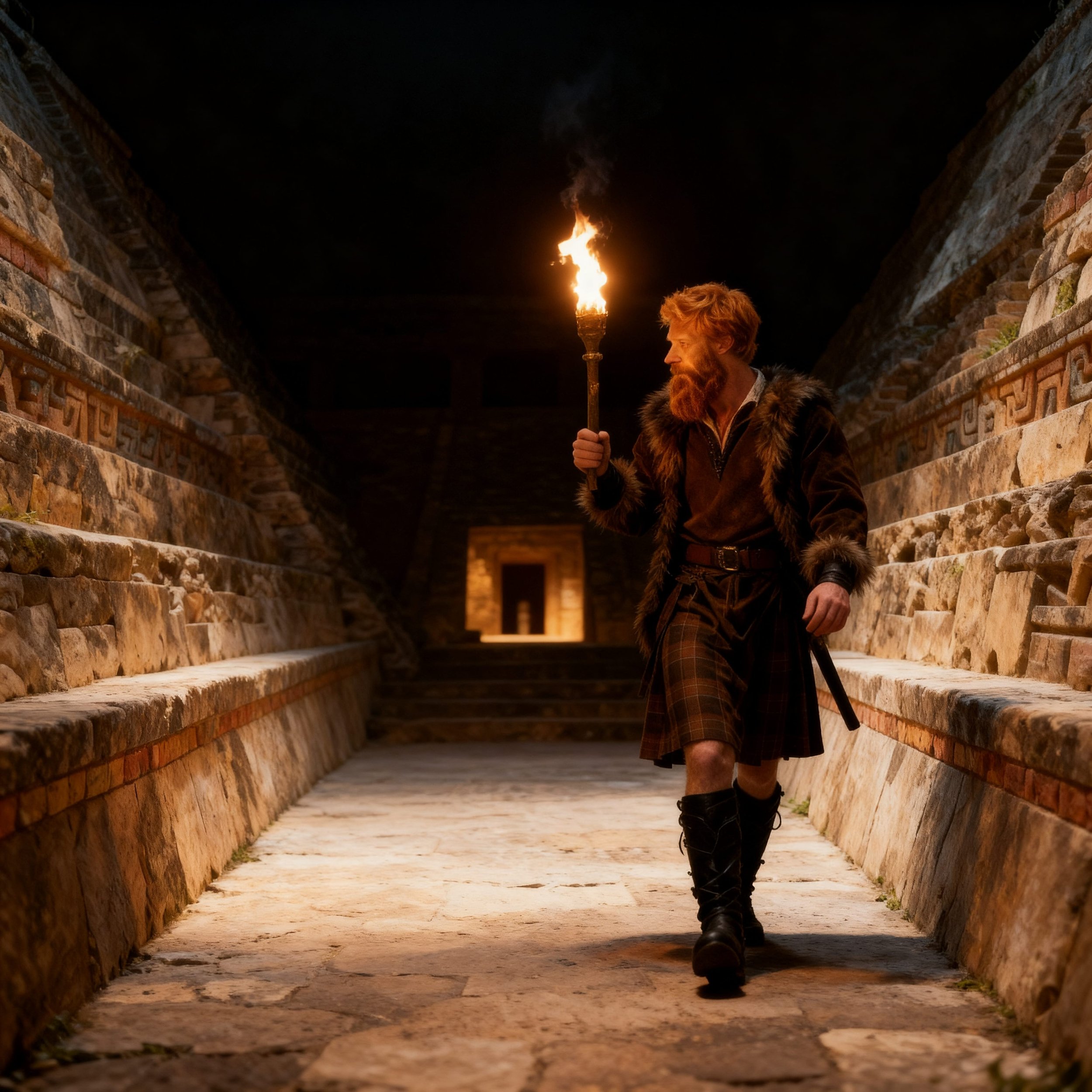 Inside he grasped a torch and followed the tunnels to the outside as Mana Wāhine  had told him.