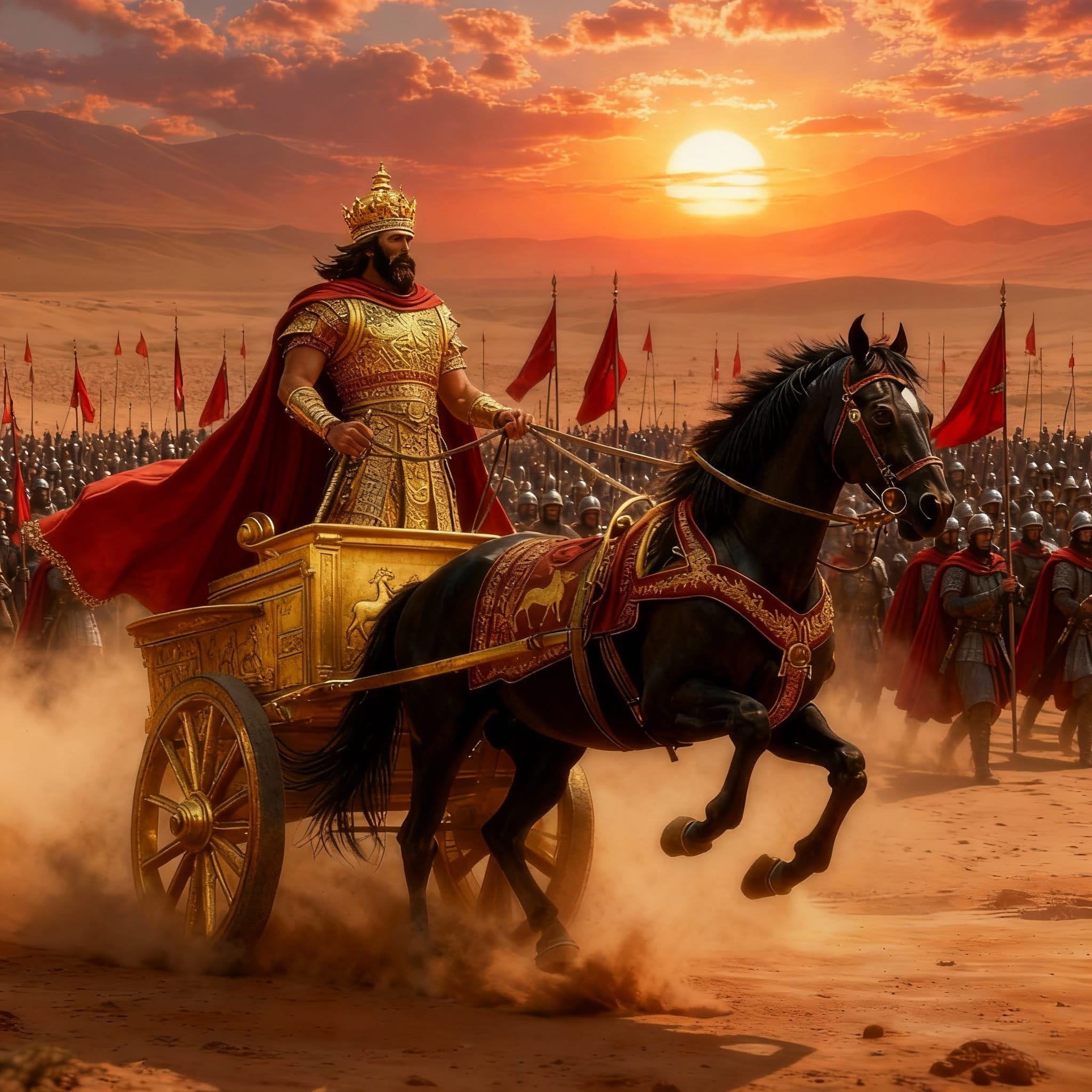 In front of them were two distinguished persons: one was the Achaemenid king Xšaya-ṛšā of the River Lands, with his personal body guard of 2.500 men.