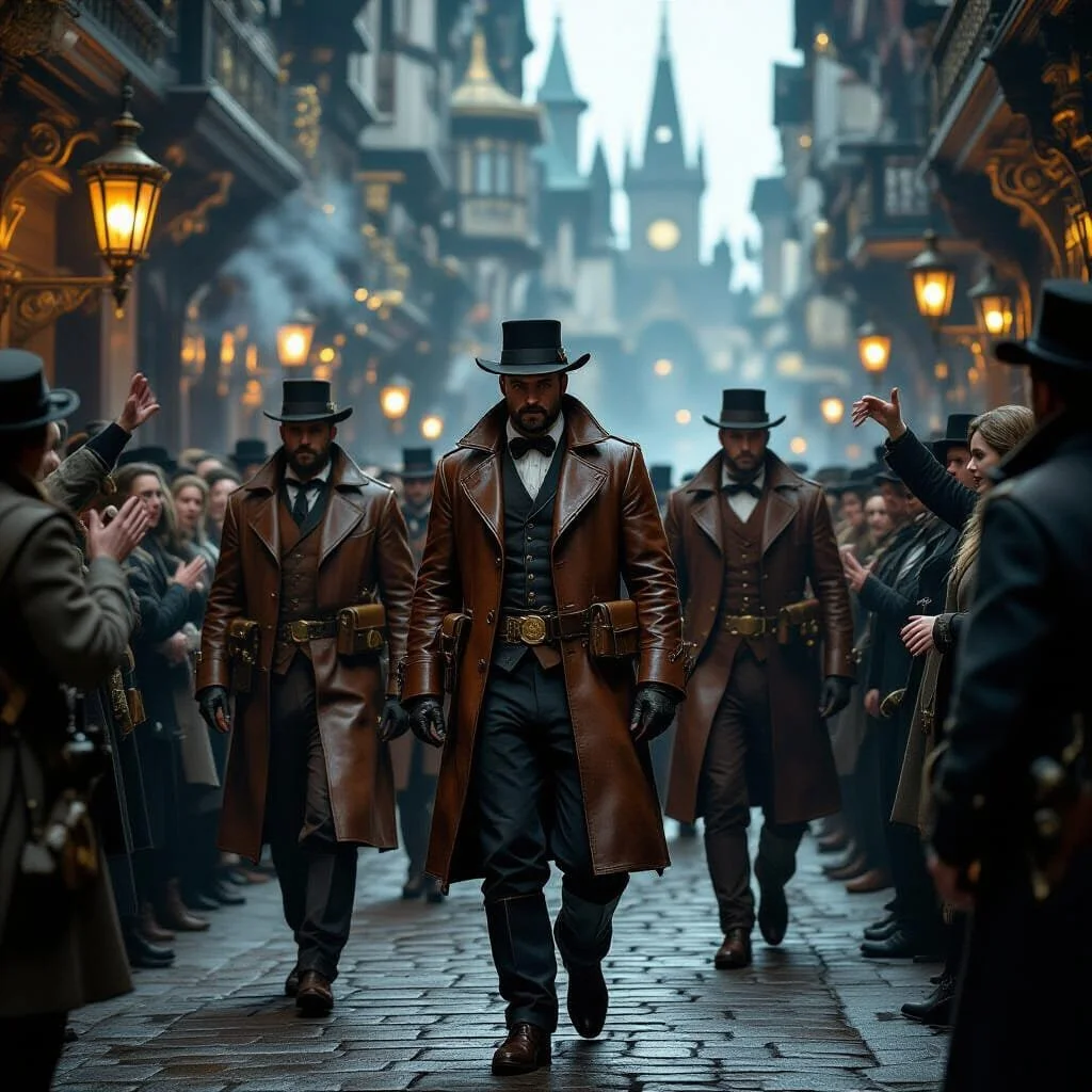 Maximilian and his militia are the new heroes and a cheering crowd forms a guard of honor.