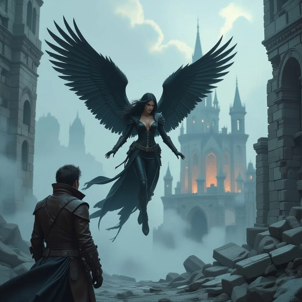 At the ruins of the old citadel Ariel comes flying to Maximilian. He notices from her face that this is not gonna be a happy meeting between lovers.