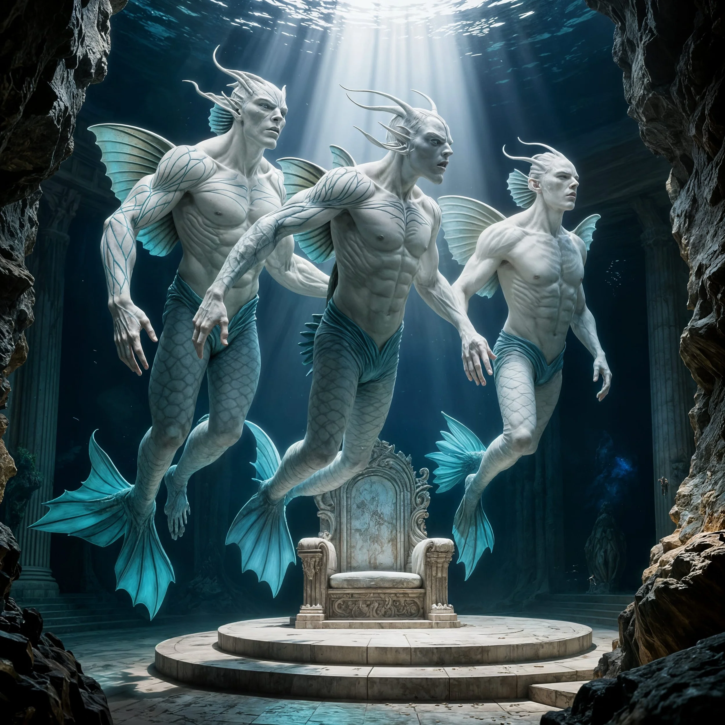 Grumbling arose, and the Trident was expected to come up with solutions. The three brothers gathered in the throne room and broadcast their proposal via brainwaves.