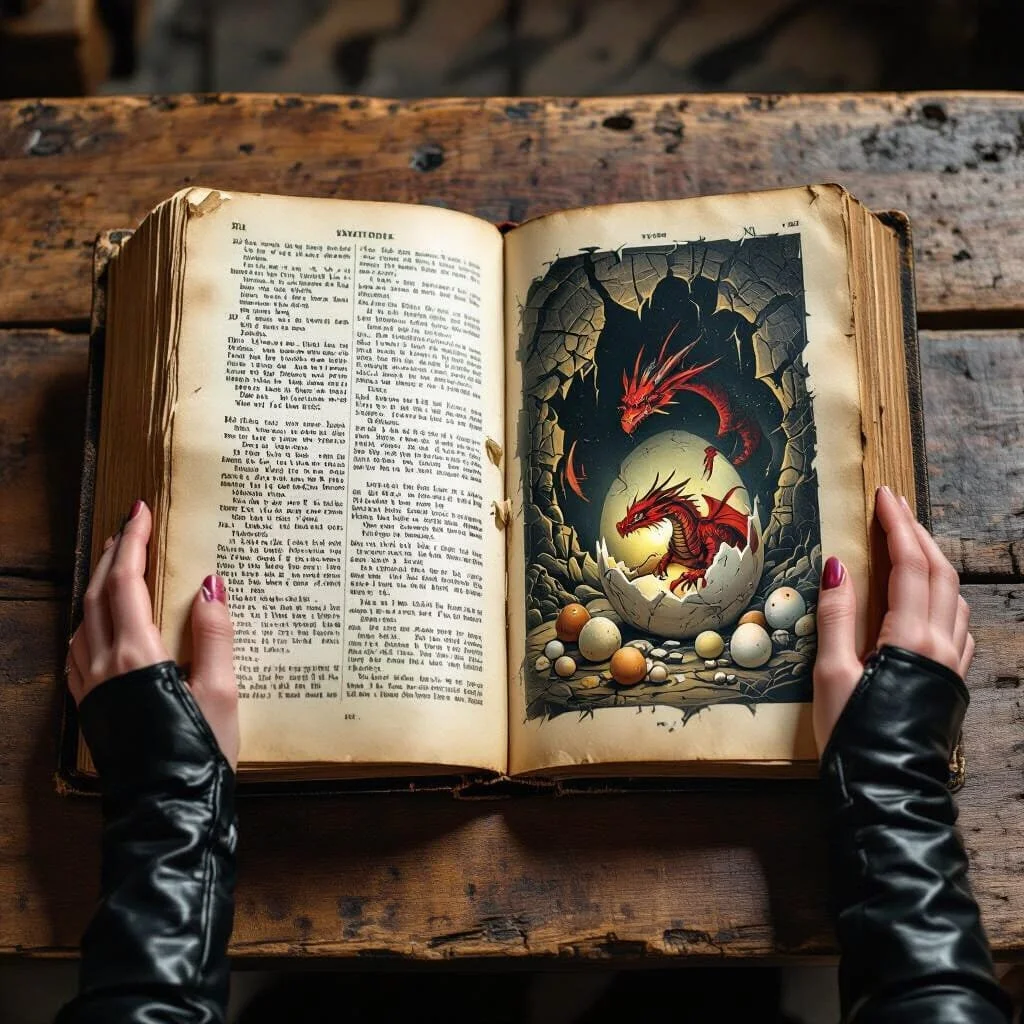 But the people doing this did not finish the job...there are also some original eggs laying in the cave. And one of them seems to have hatched a red dragon.