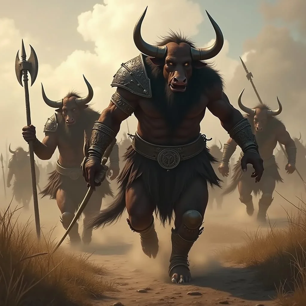 From all sides, minotaurs suddenly rushed out of the forests at a pace faster than horses could move.