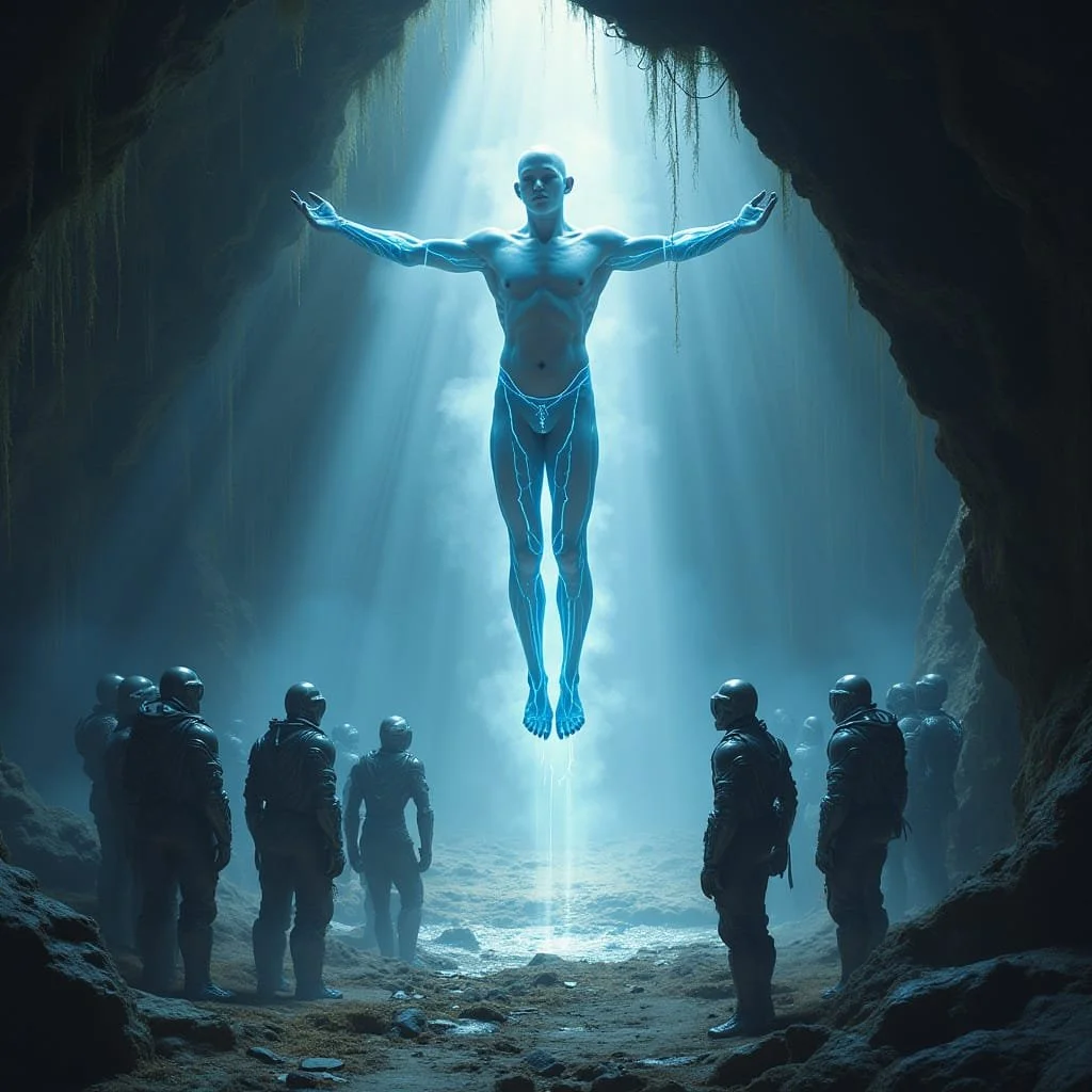 And on the third day a Gorgon appears in the improvised temple the humanoids are using for their rituals since they arrived. "Your technology has destroyed your home planet. Chemical warfare and industry have chased you away, looking for a new Eden.