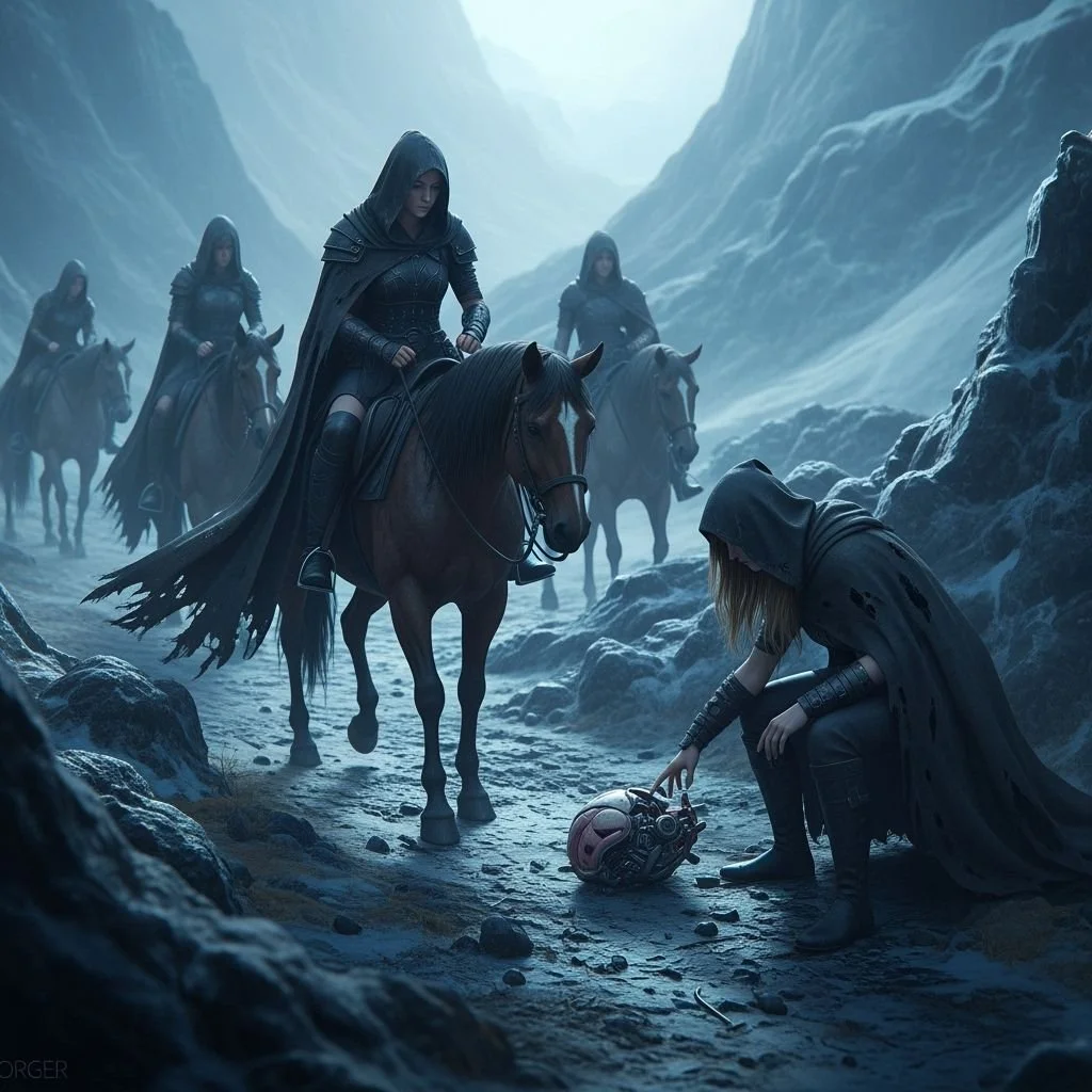 ...Ariël decided that she had far too little information about the possible danger threatening her people. She therefore sent several scouts back into the mountains to gather as much information as possible. During their search, this small group of s