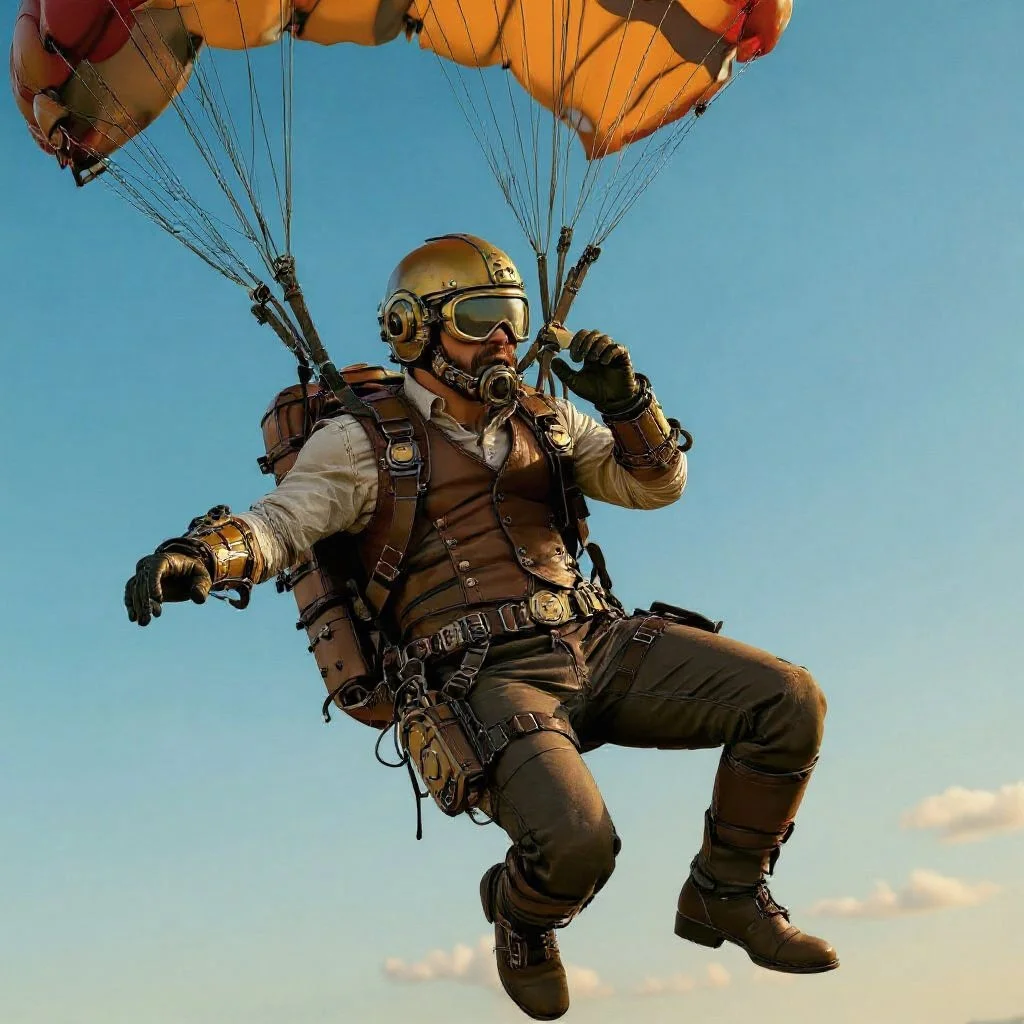 So a flight is fixed, and Maximilian jumps. But without any training Maximilian panics.